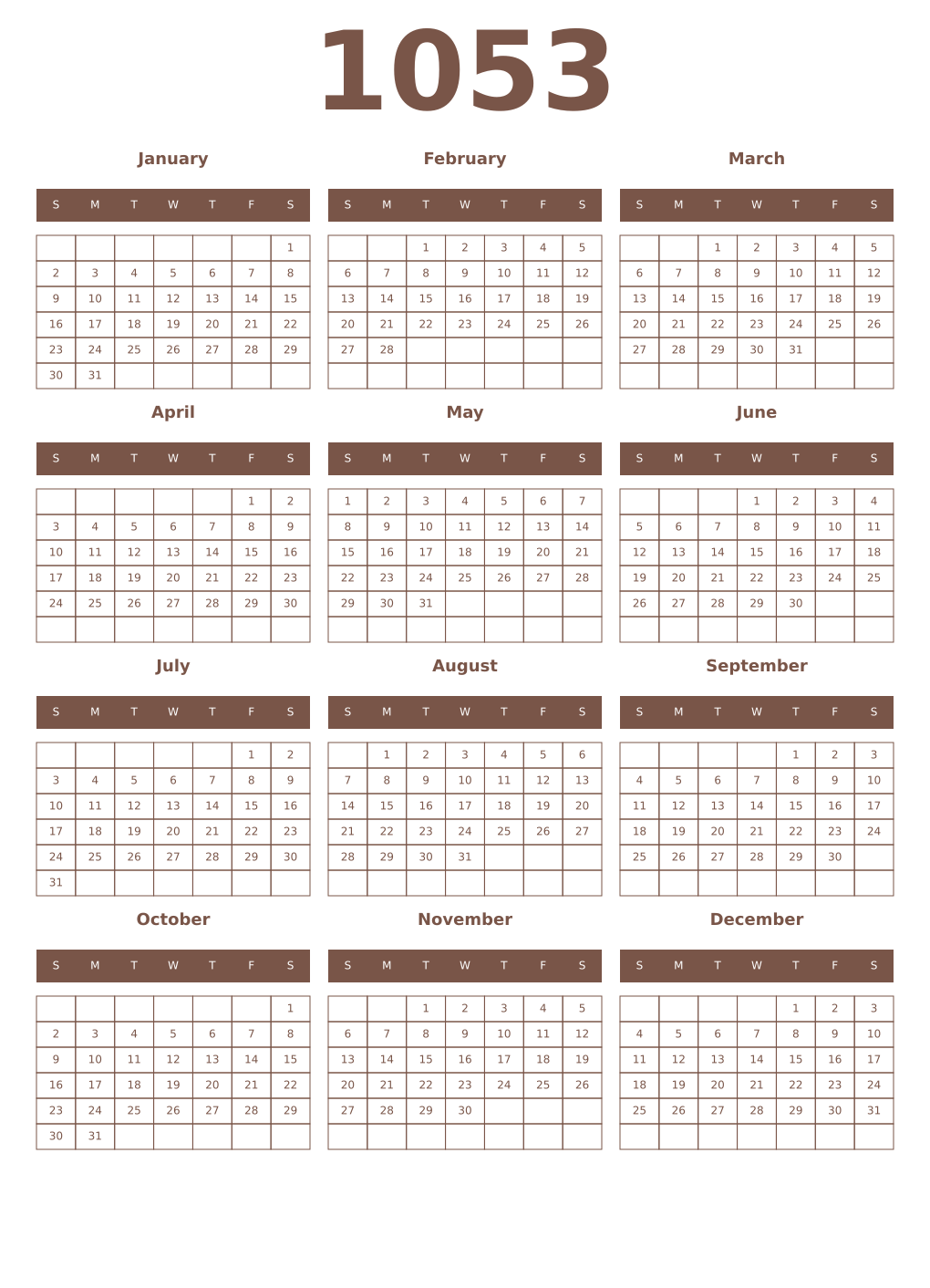 Printable 1053 Year Calendars coffe