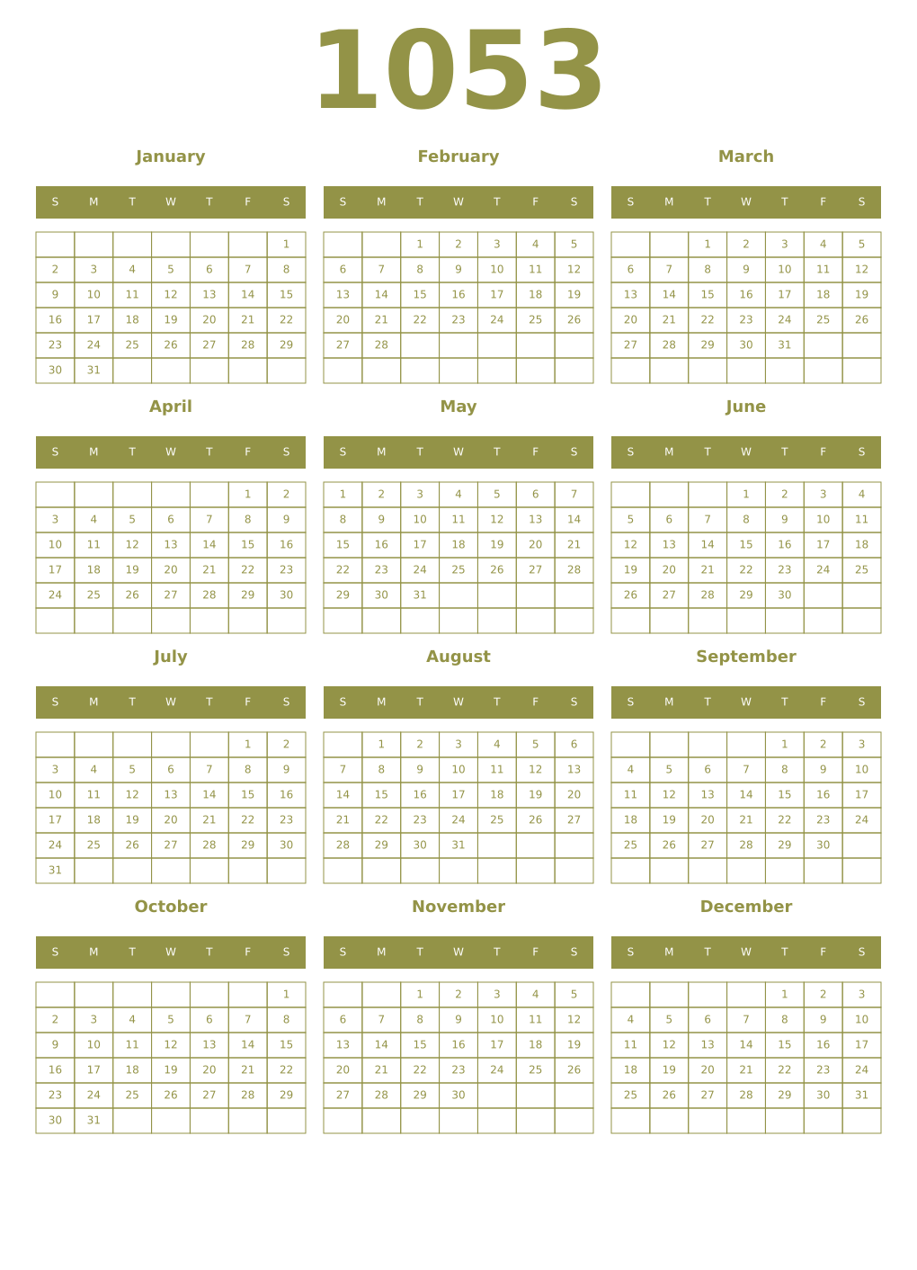 Printable 1053 Year Calendars eburnean