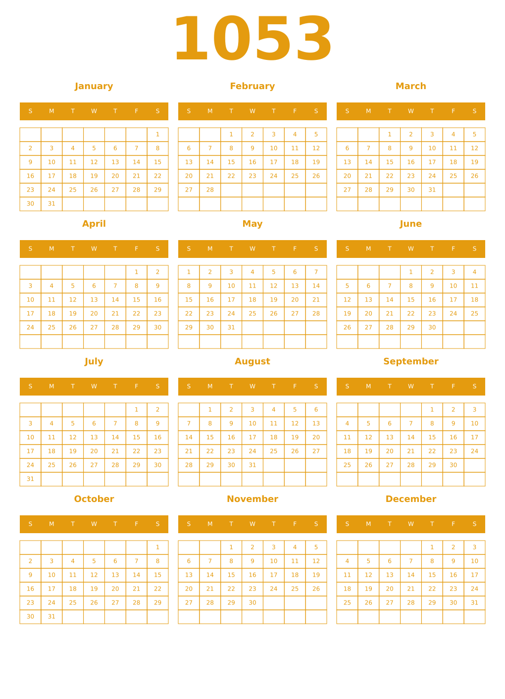 Printable 1053 Year Calendars gamboge