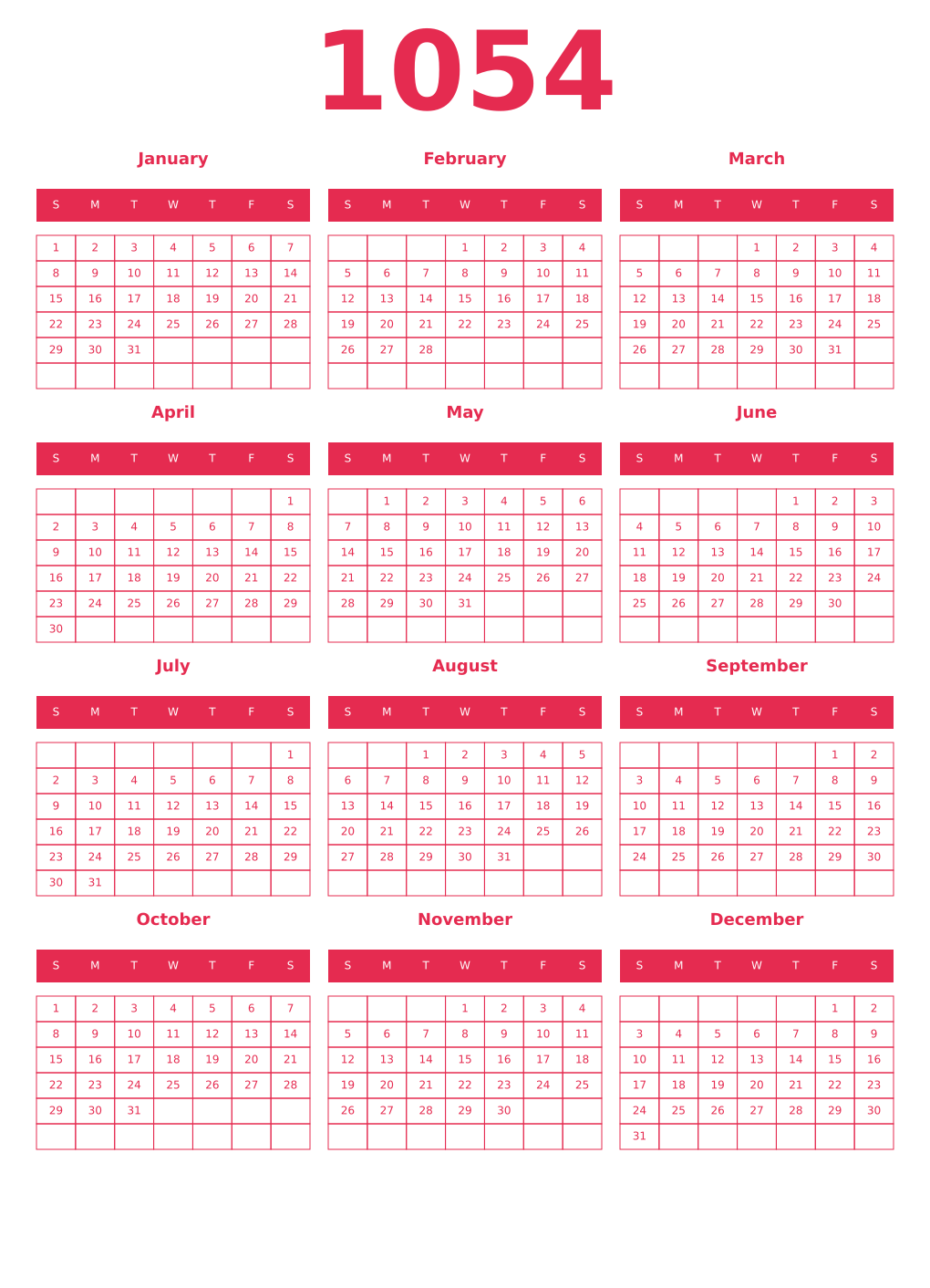 Printable 1054 Year Calendars amaranth