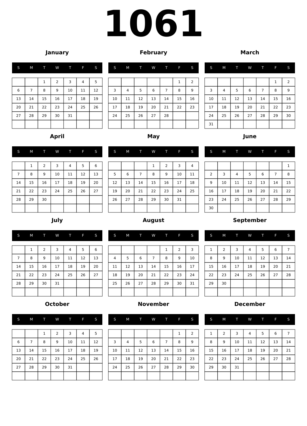 Printable 1061 Calendars