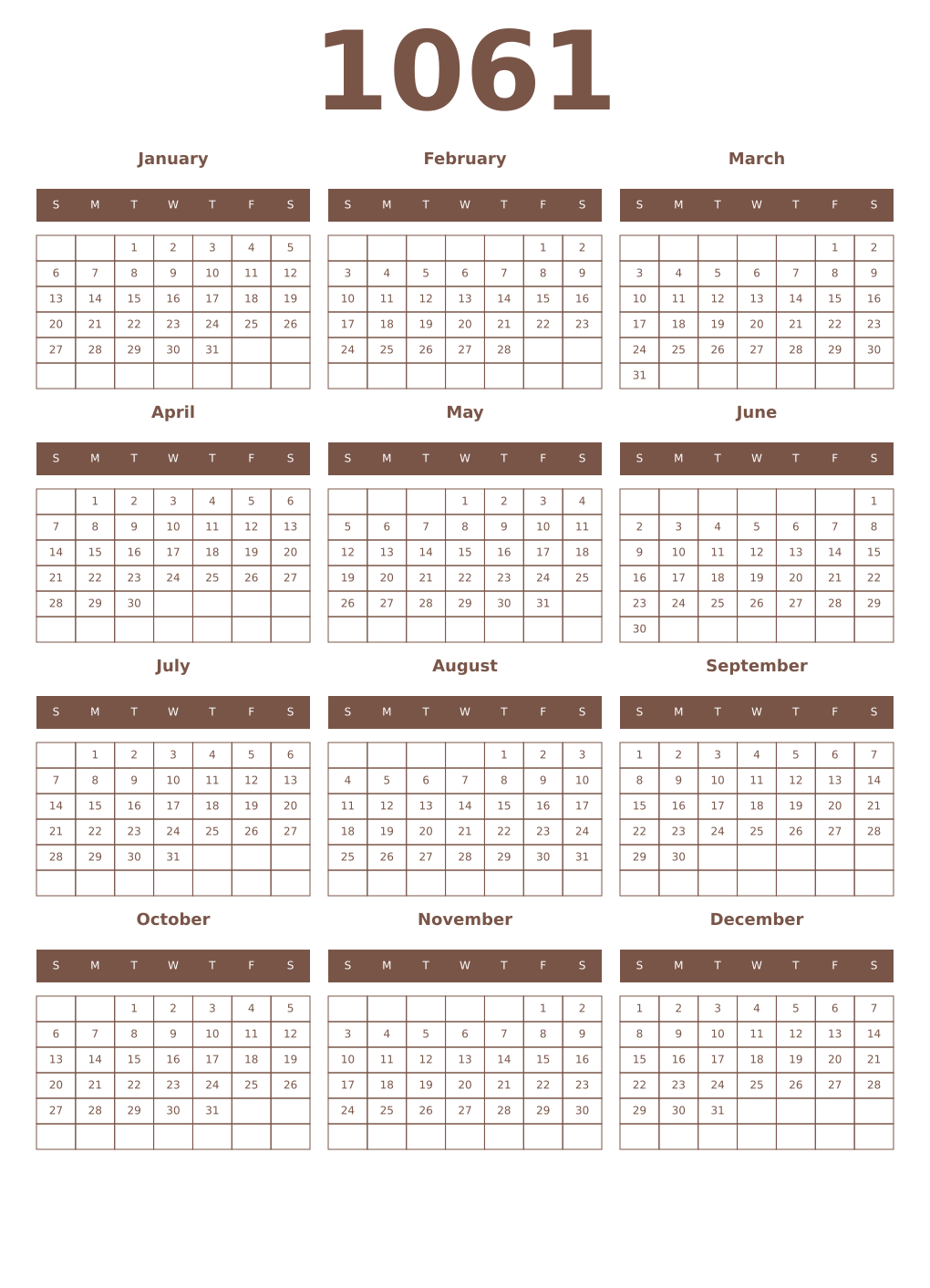 Printable 1061 Year Calendars coffe