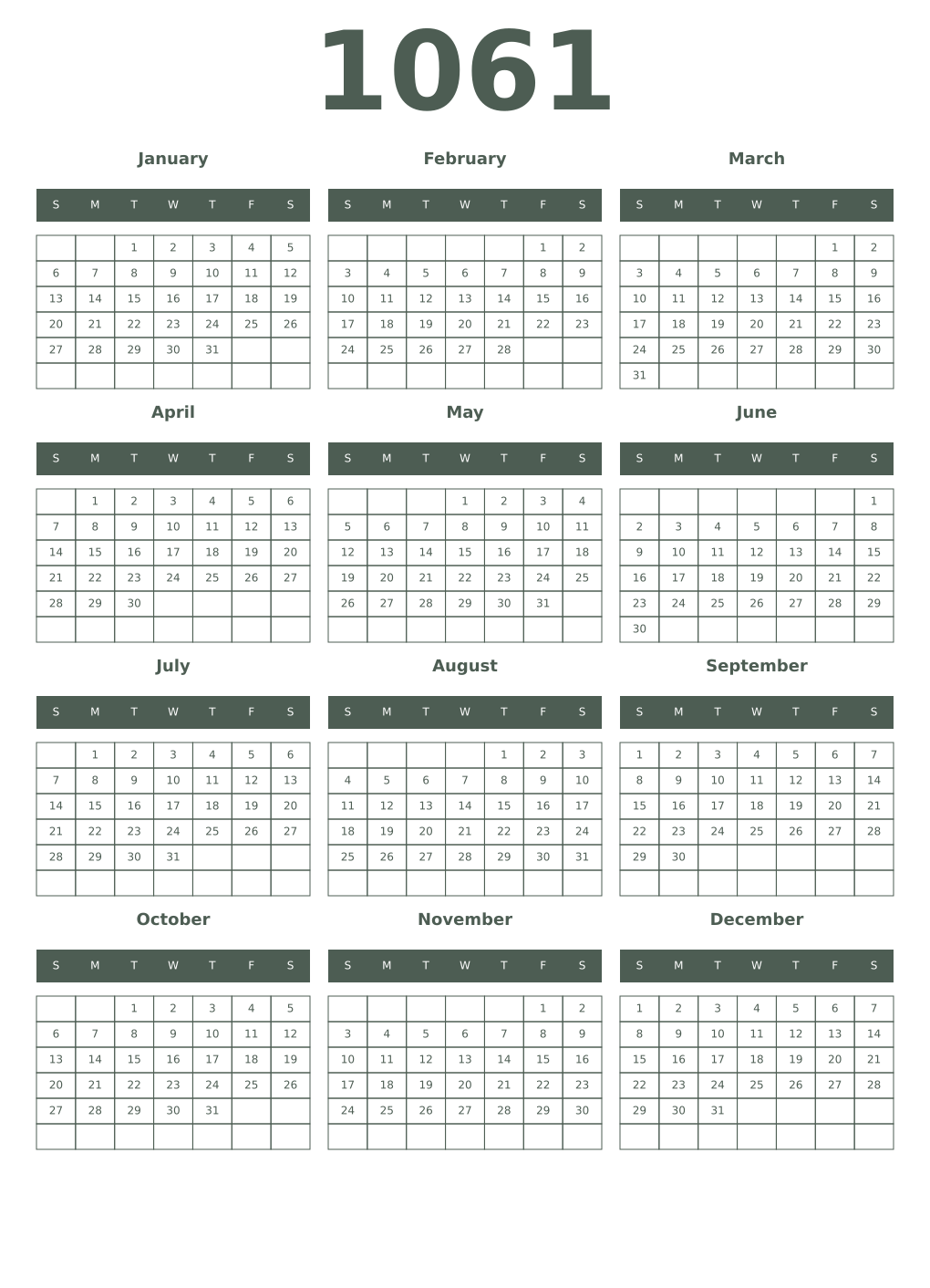 Printable 1061 Year Calendars feldgrau