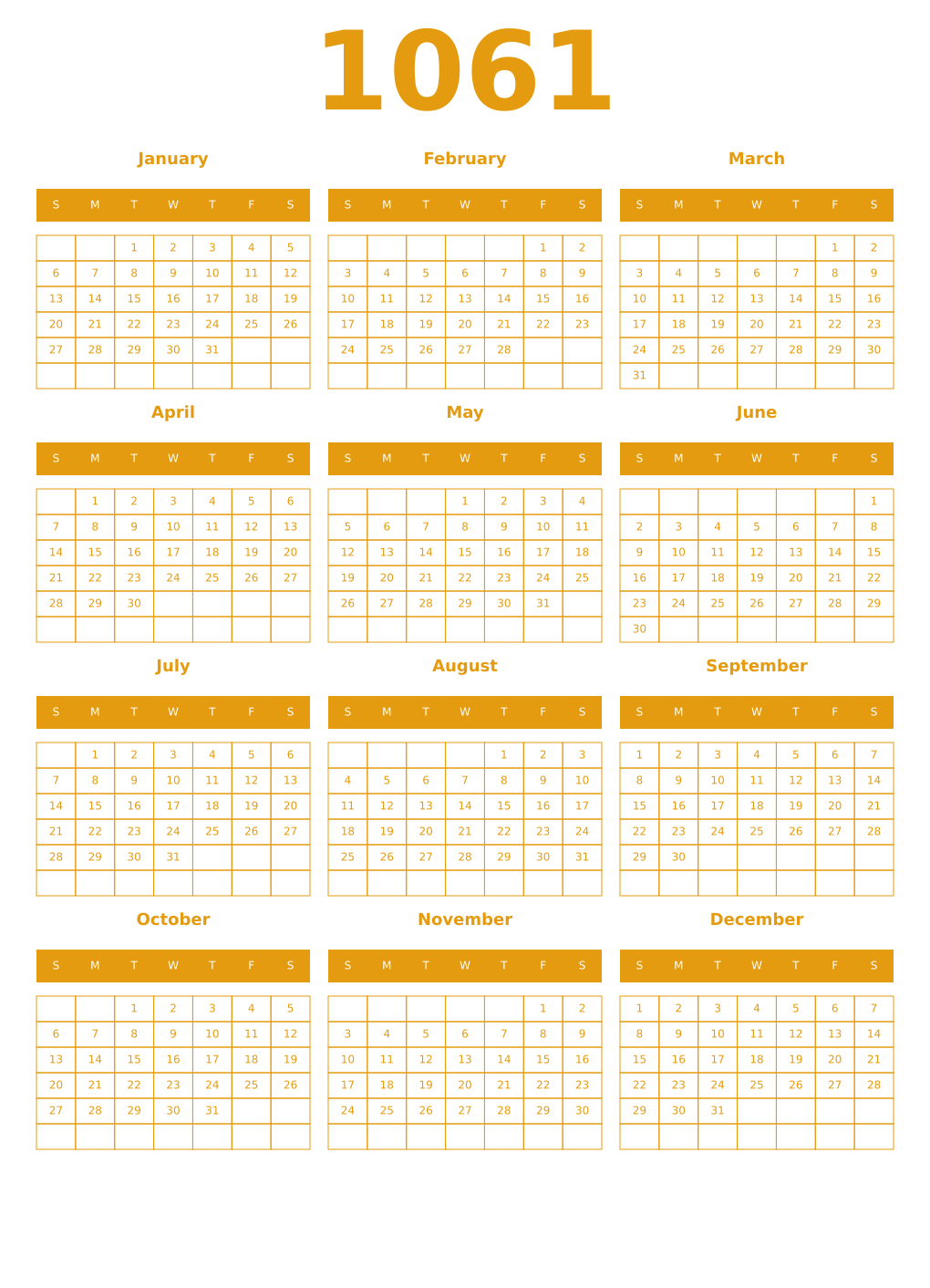 Printable 1061 Year Calendars gamboge