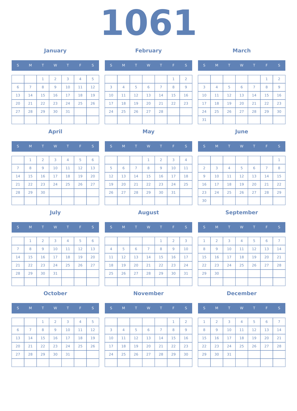 Printable 1061 Year Calendars glaucous