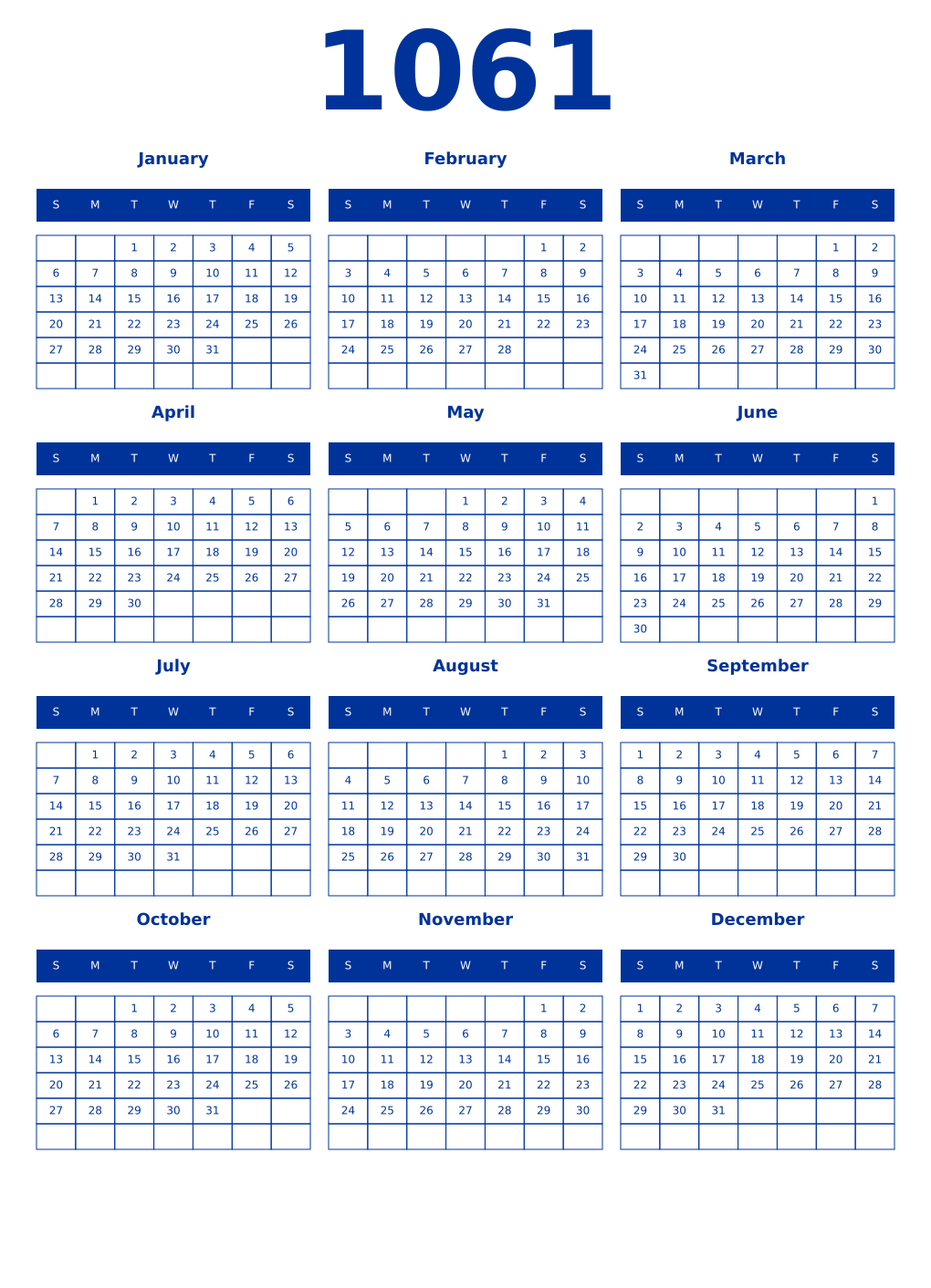 Printable 1061 Year Calendars smalt