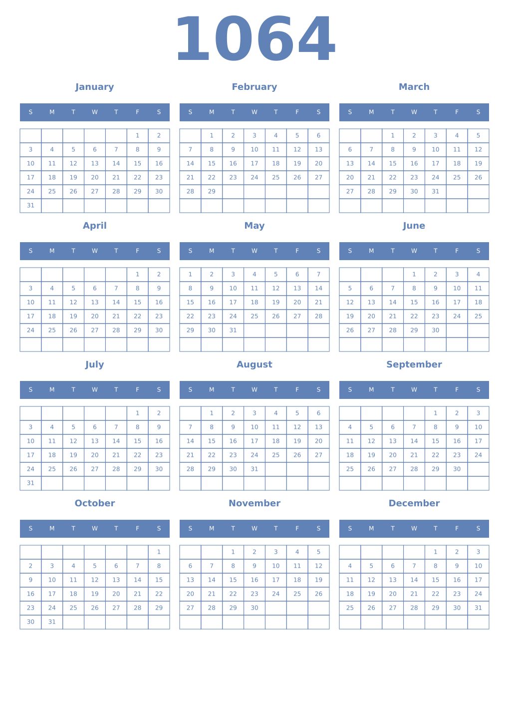Printable 1064 Year Calendars glaucous