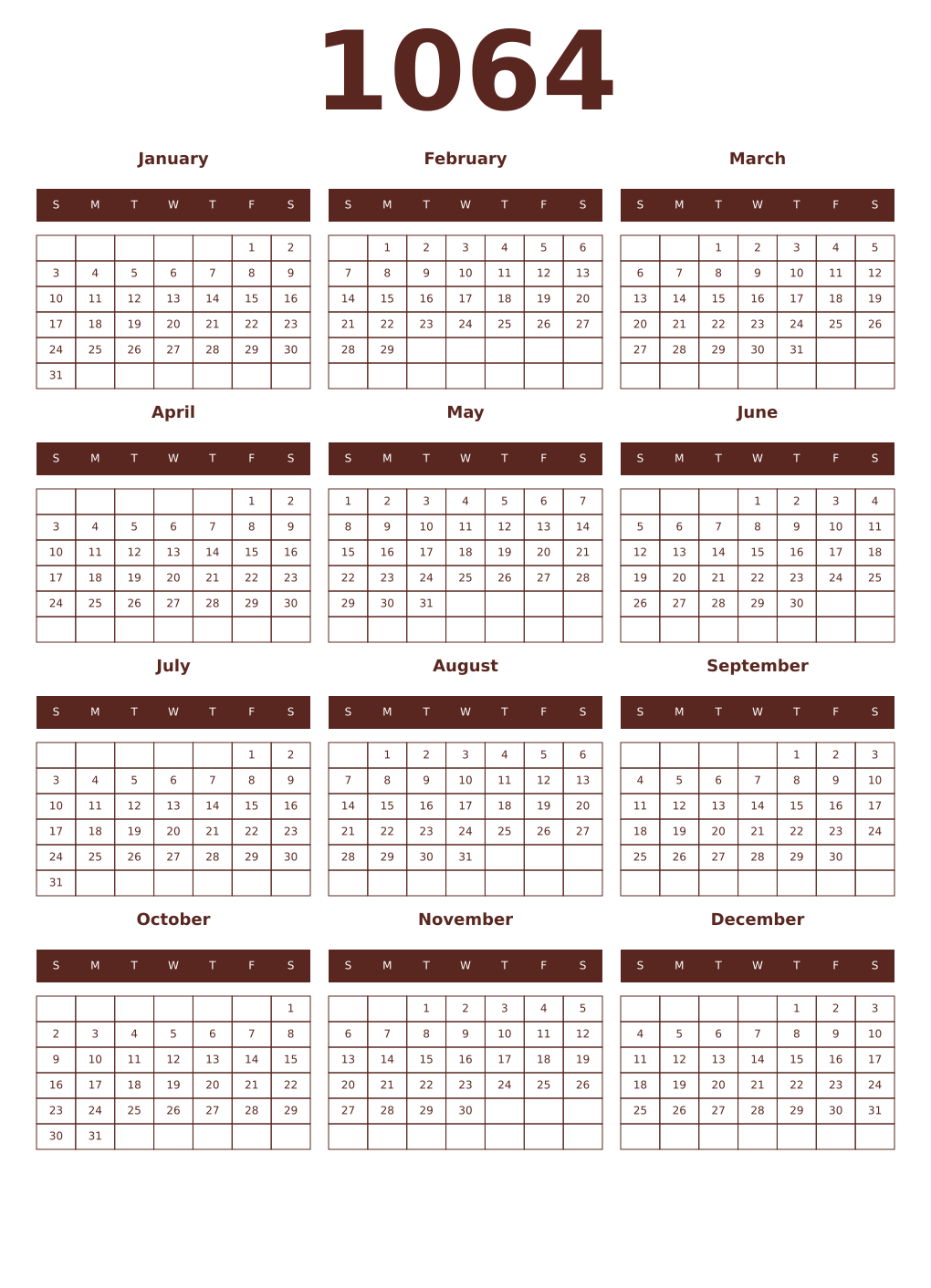 Printable 1064 Year Calendars mortuum