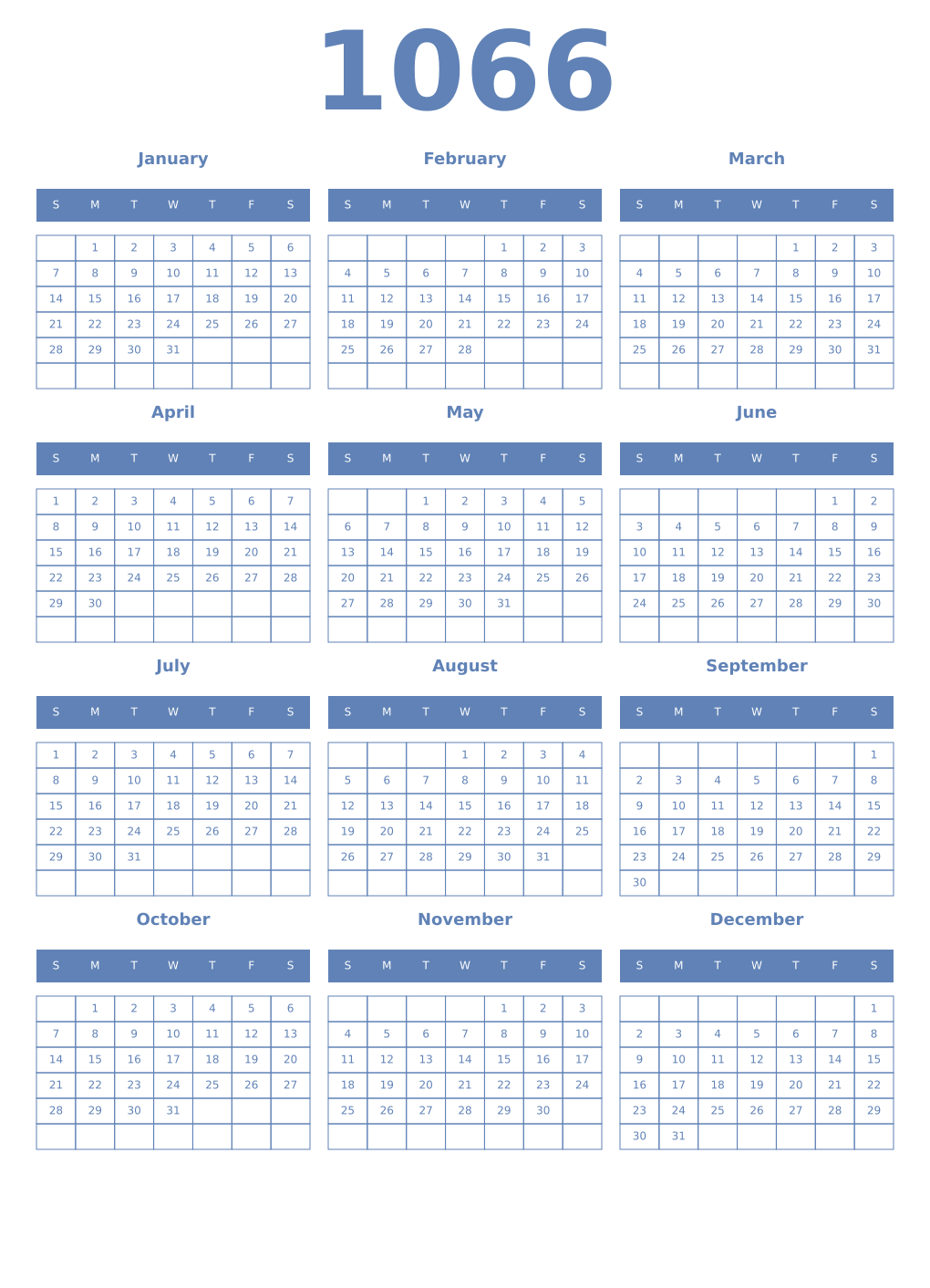 Printable 1066 Year Calendars glaucous