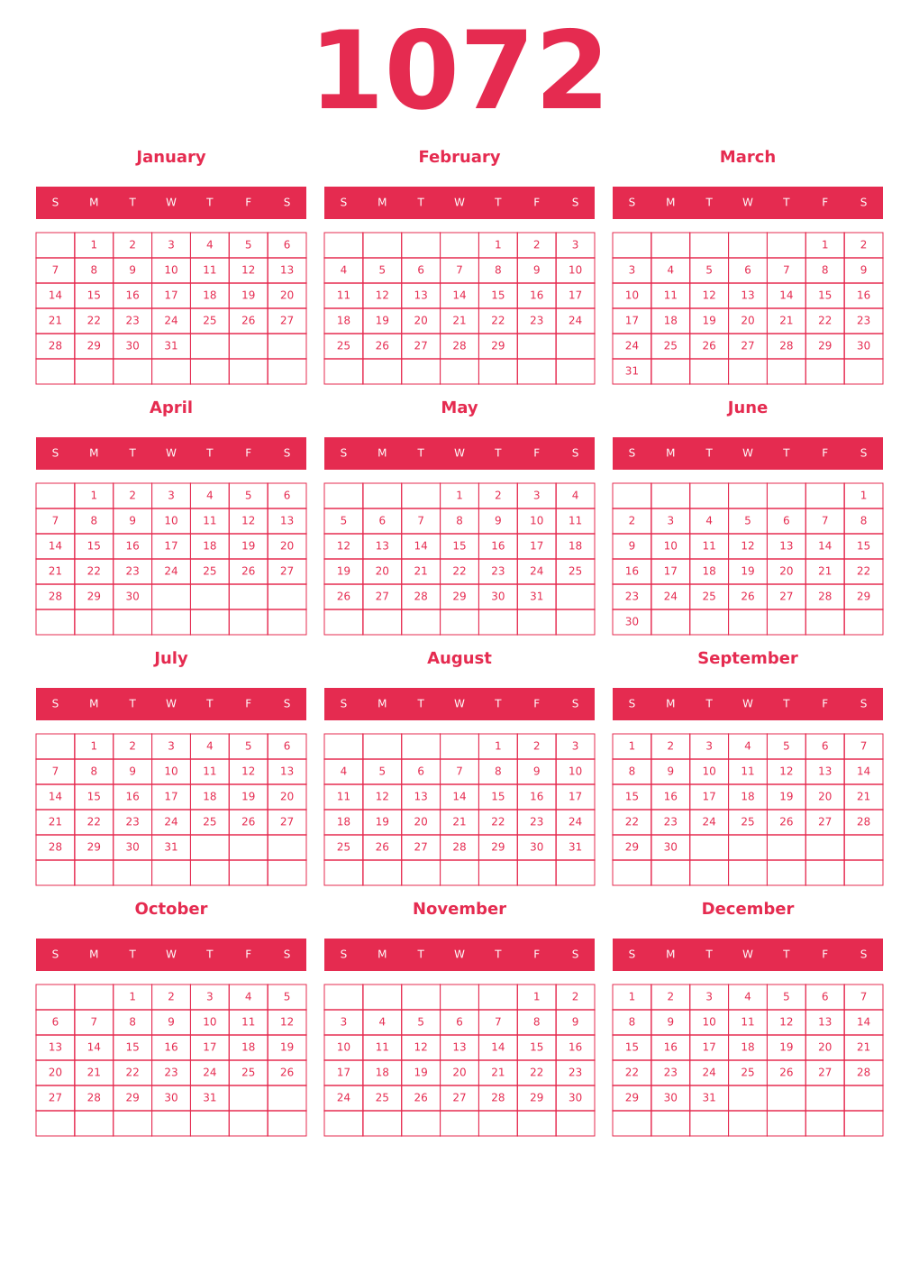 Printable 1072 Year Calendars amaranth