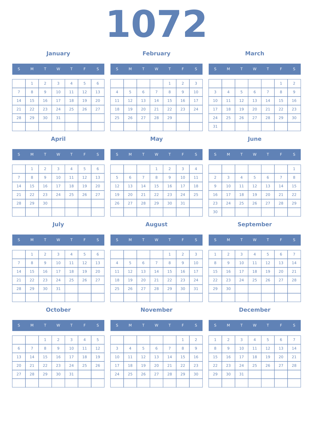 Printable 1072 Year Calendars glaucous
