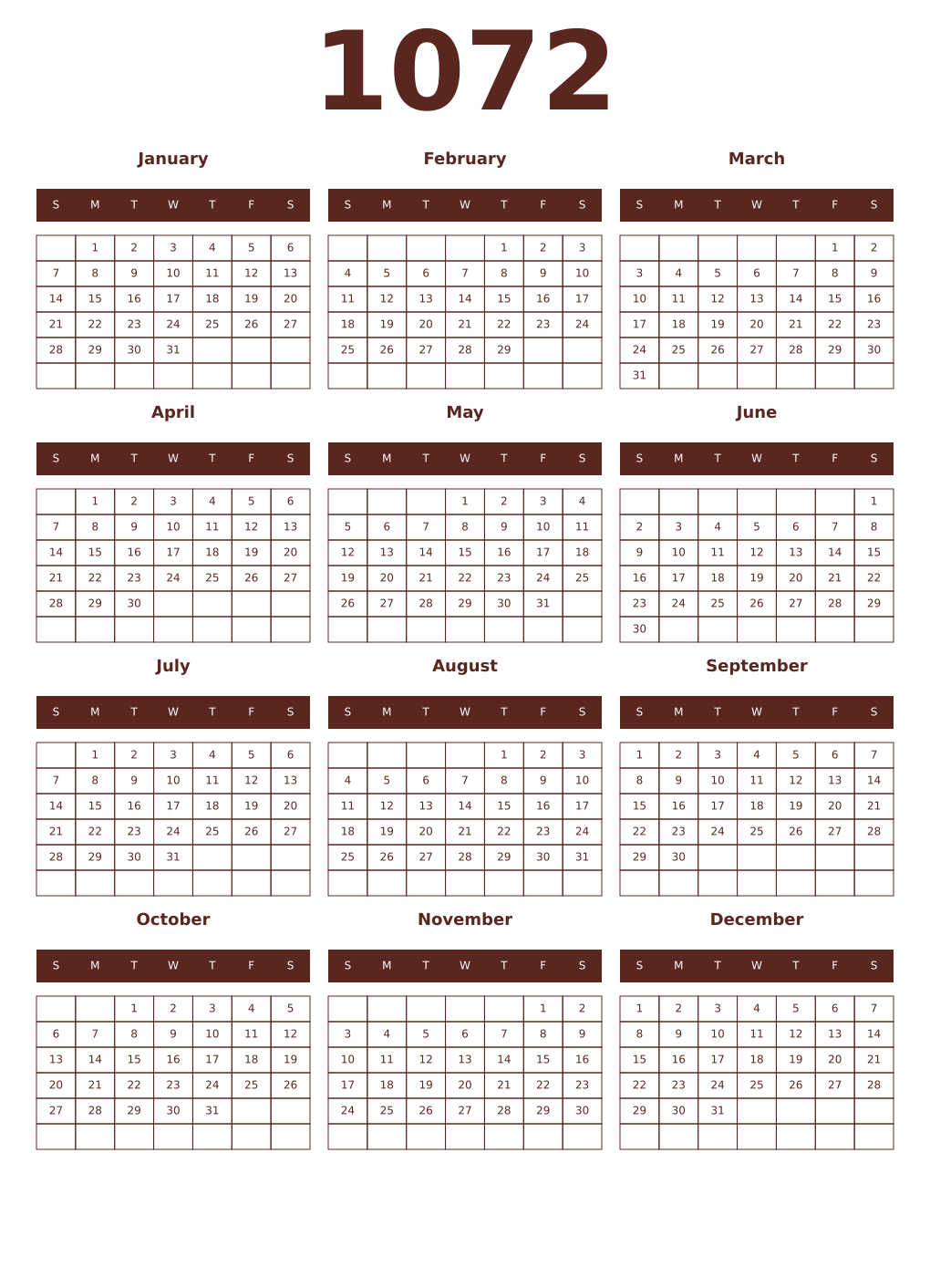 Printable 1072 Year Calendars mortuum