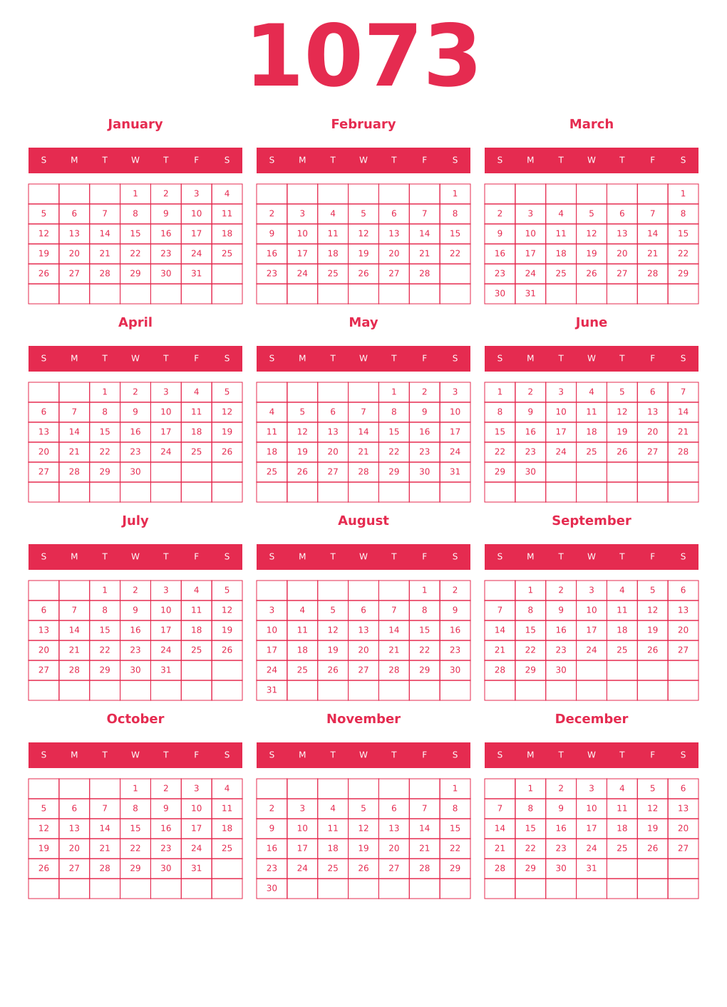 Printable 1073 Year Calendars amaranth