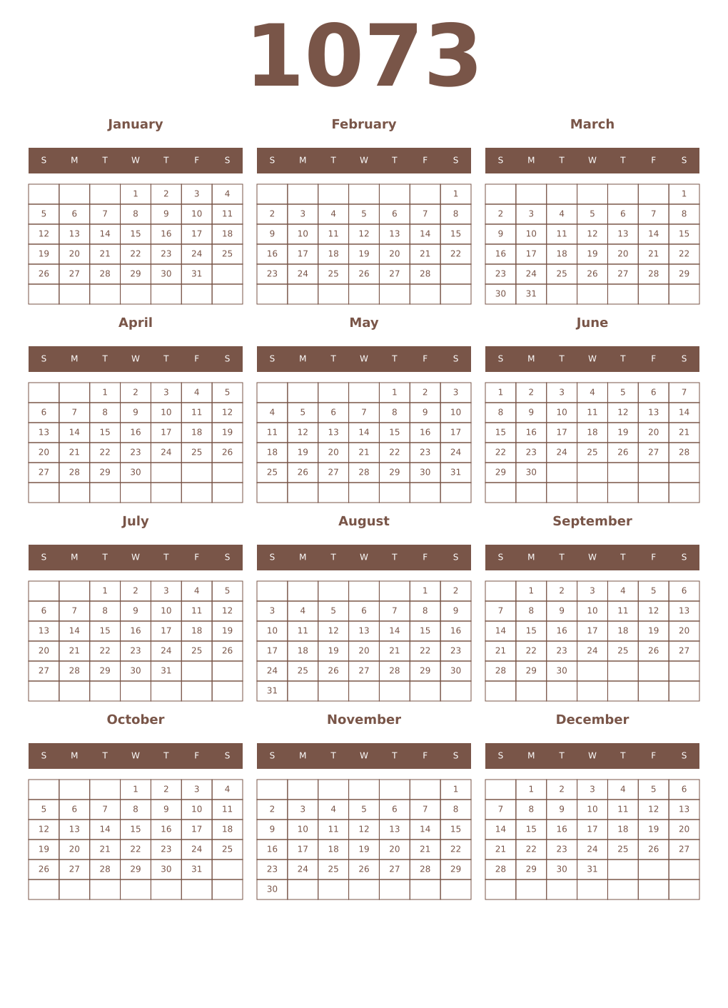 Printable 1073 Year Calendars coffe