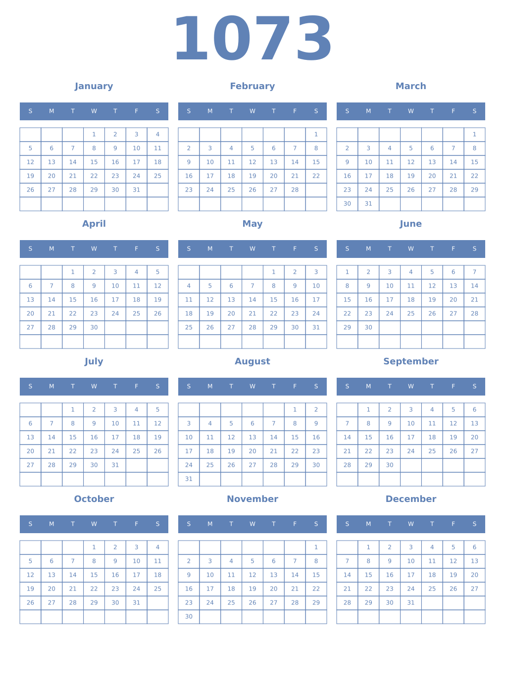 Printable 1073 Year Calendars glaucous