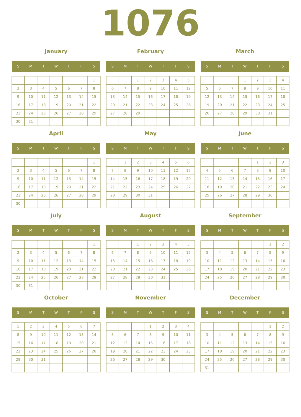 Printable 1076 Year Calendars eburnean