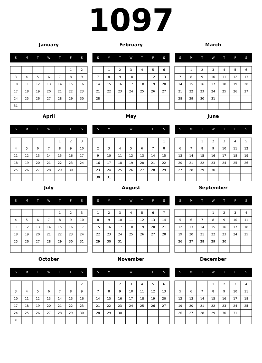 Printable 1097 Calendars