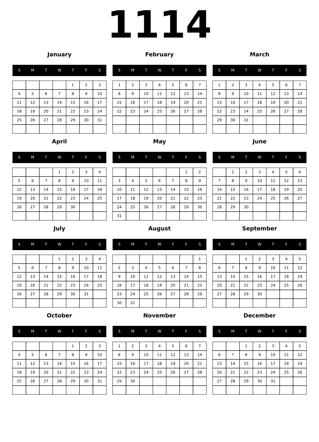Printable 1114 Calendars