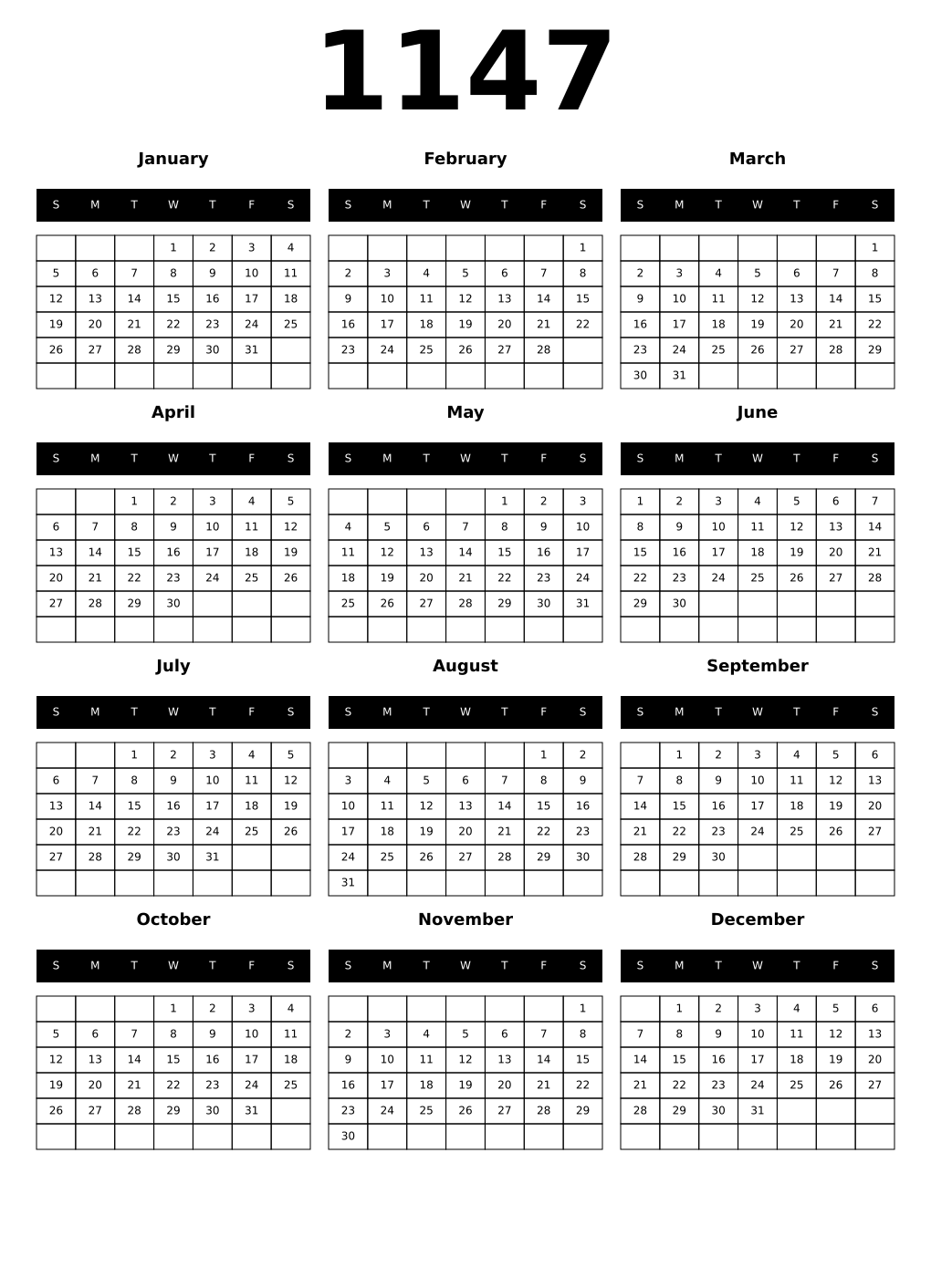 Printable 1147 Calendars