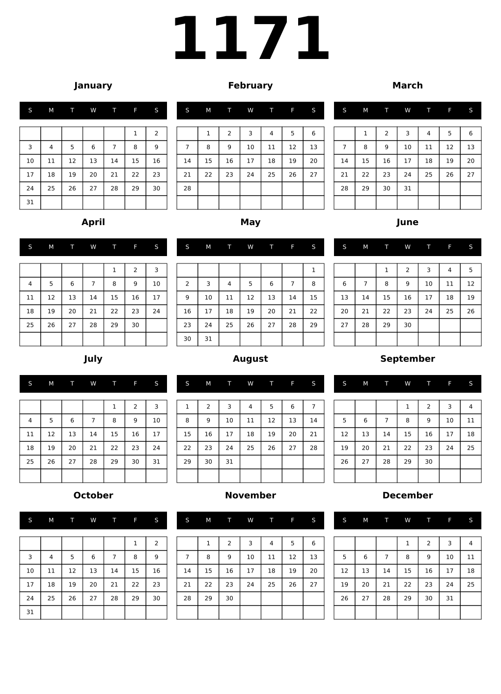Printable 1171 Calendars