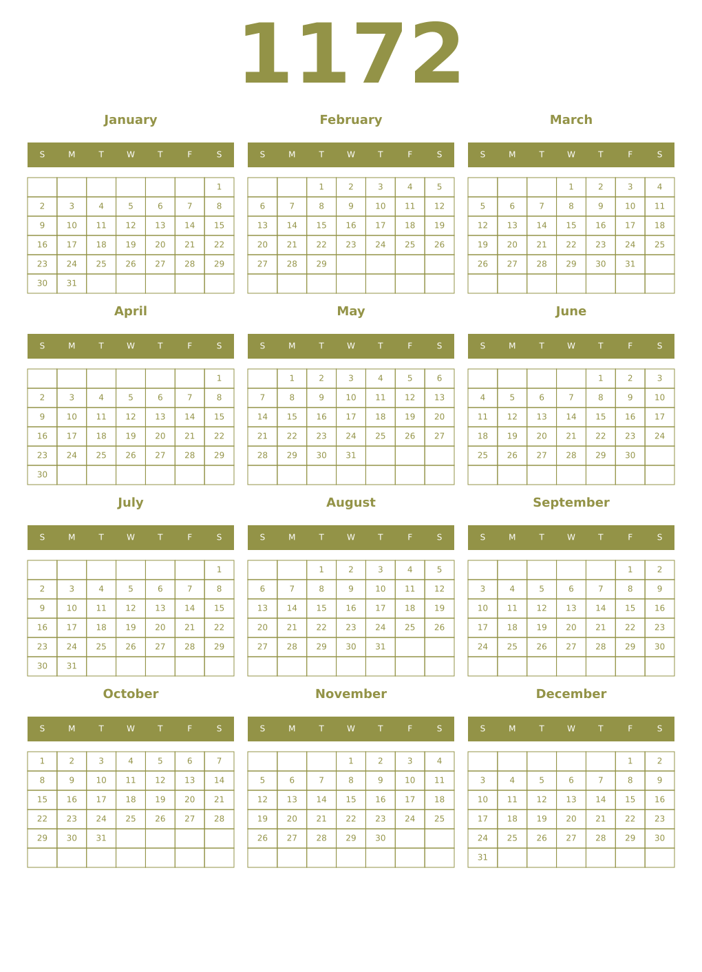 Printable 1172 Year Calendars eburnean