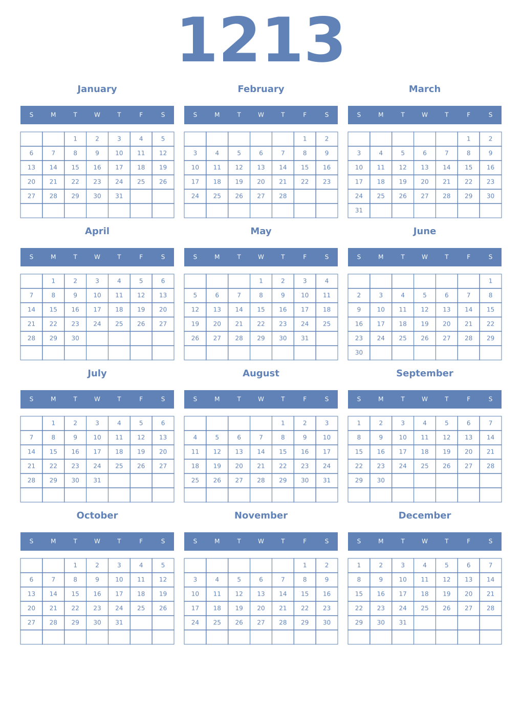 Printable 1213 Year Calendars glaucous
