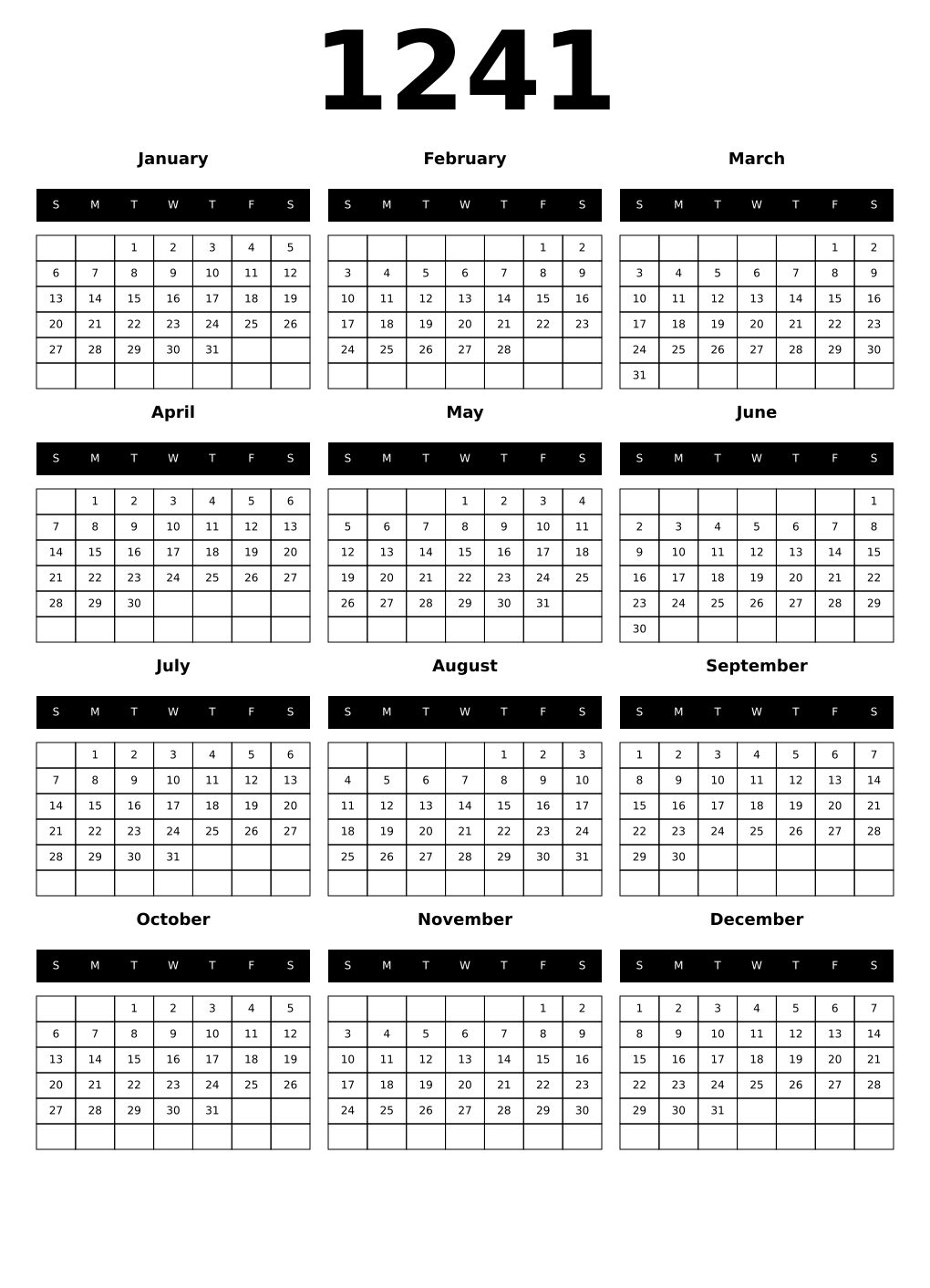 Printable 1241 Calendars