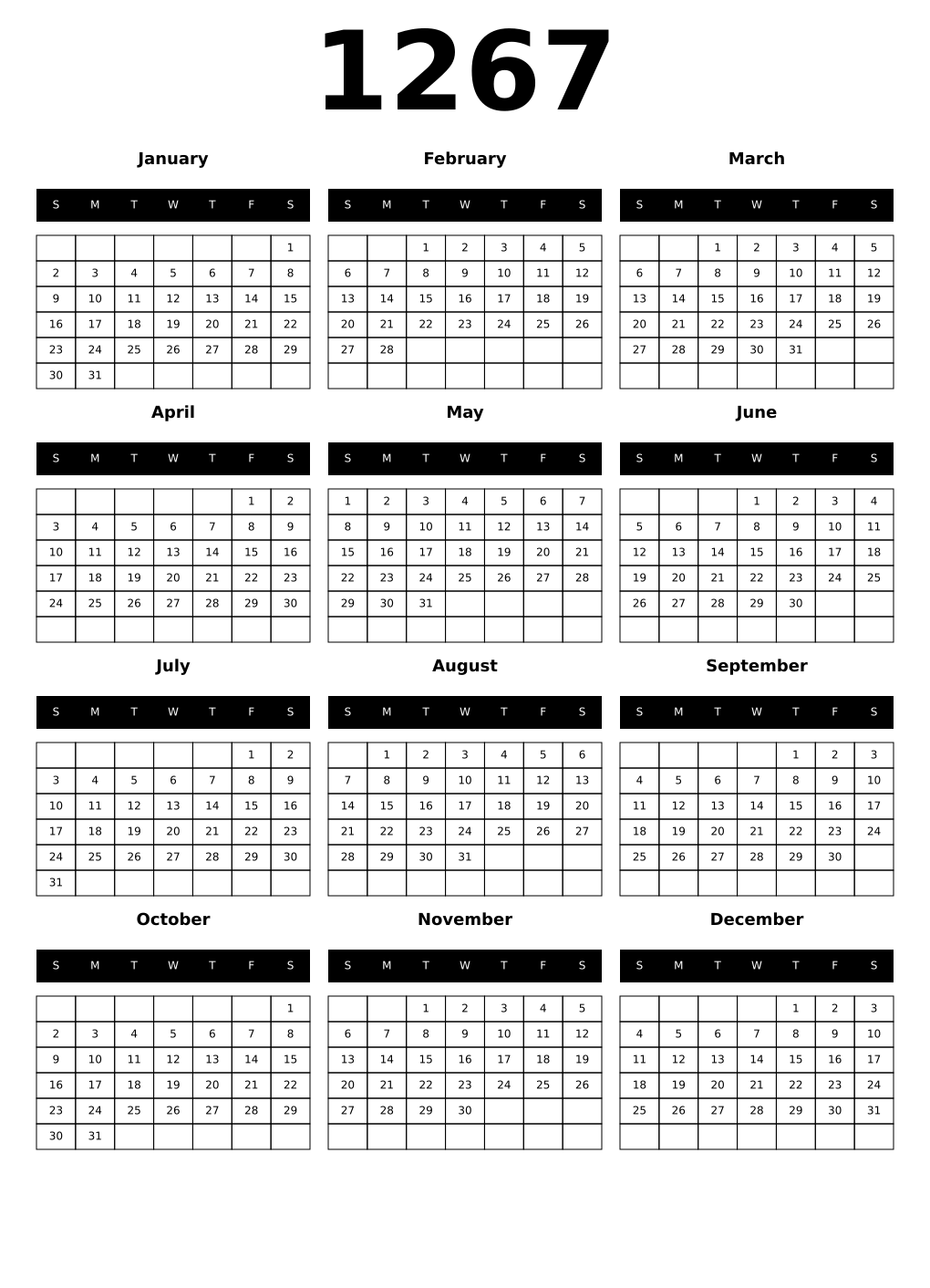 Printable 1267 Calendars