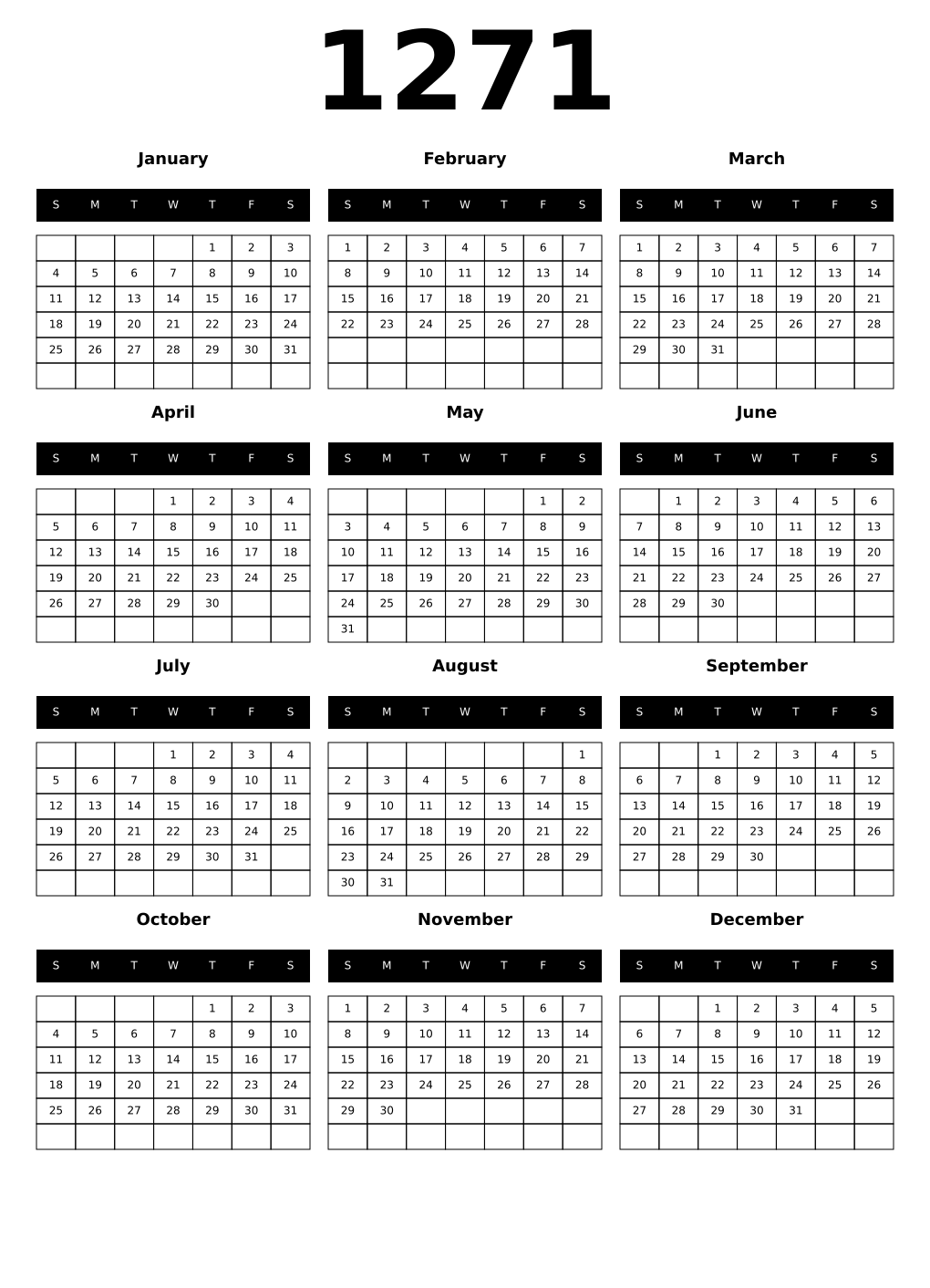 Printable 1271 Calendars