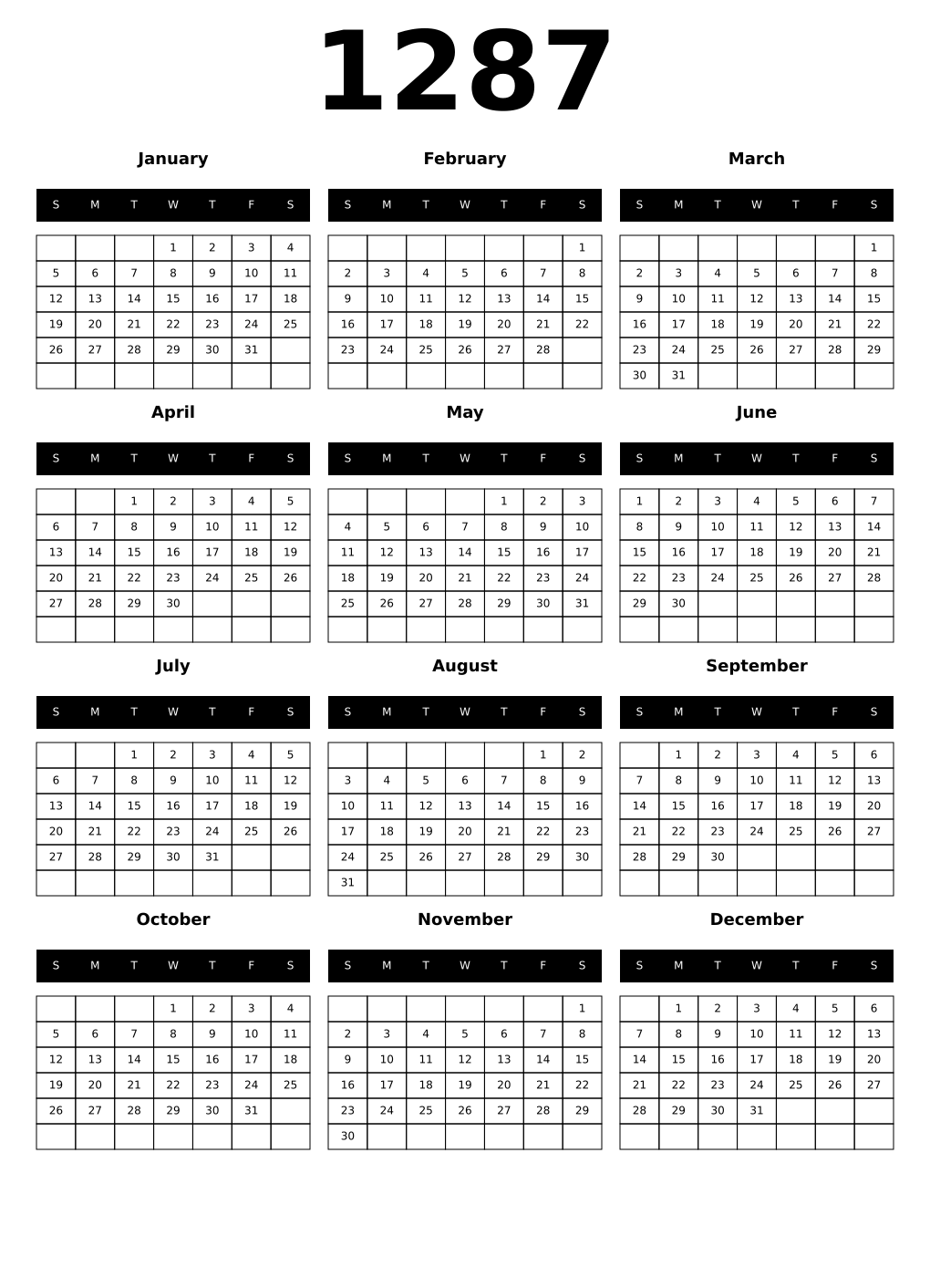 Printable 1287 Calendars