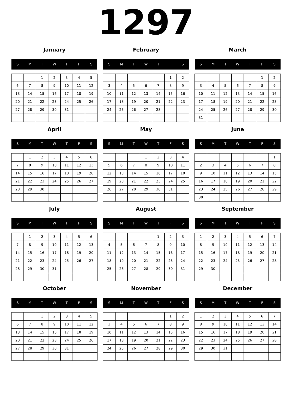 Printable 1297 Calendars