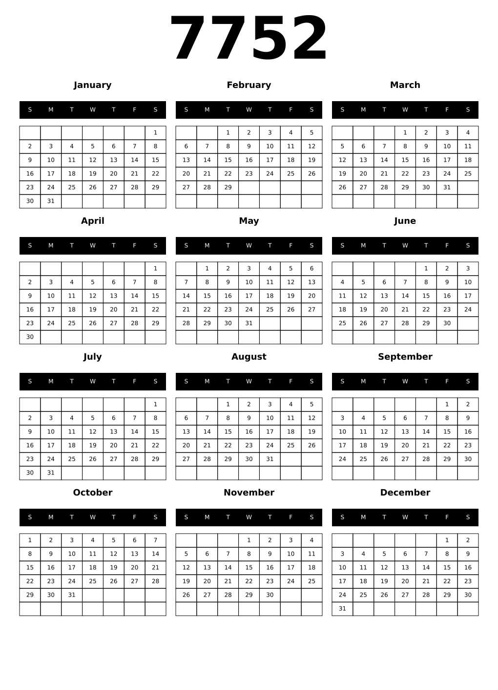 Printable 7752 Calendars