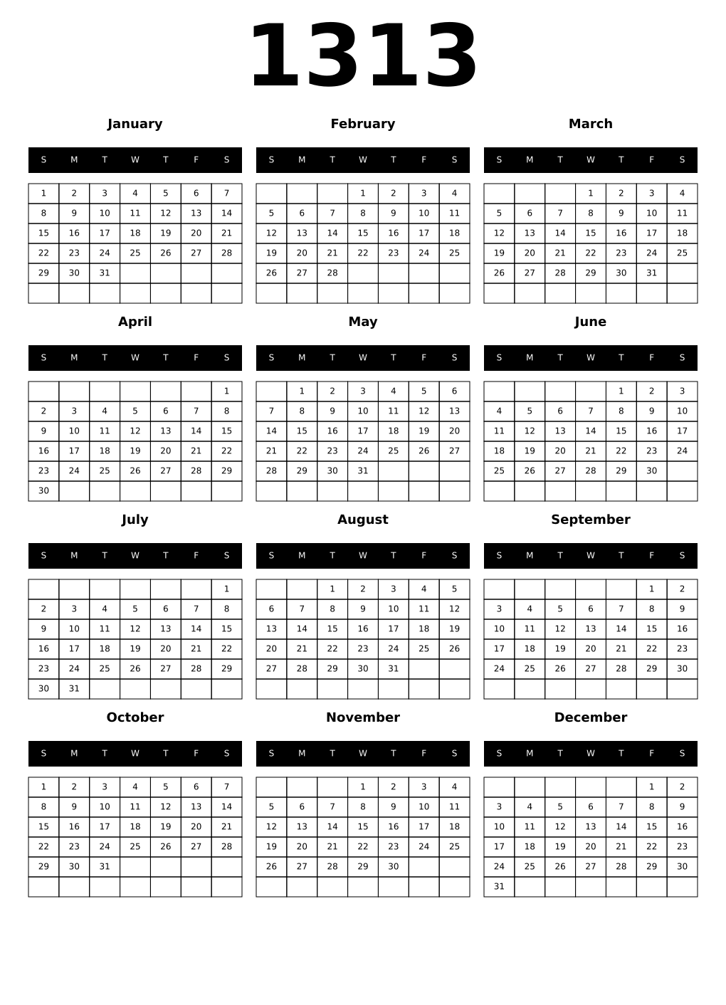 Printable 1313 Calendars
