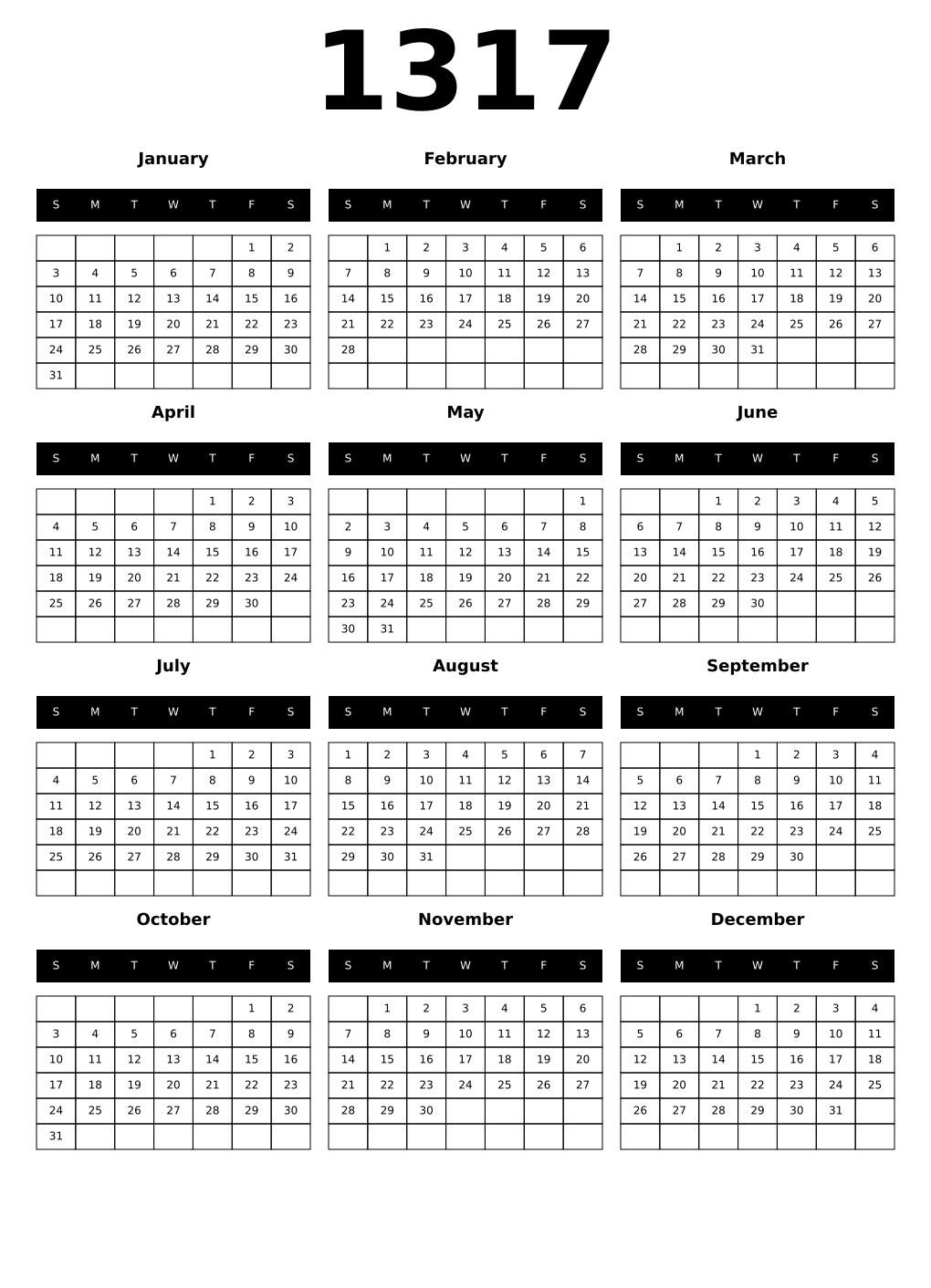 Printable 1317 Calendars