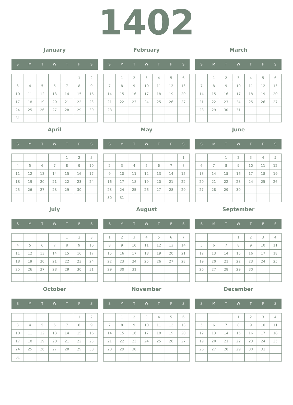 Printable 1402 Year Calendars xanadu