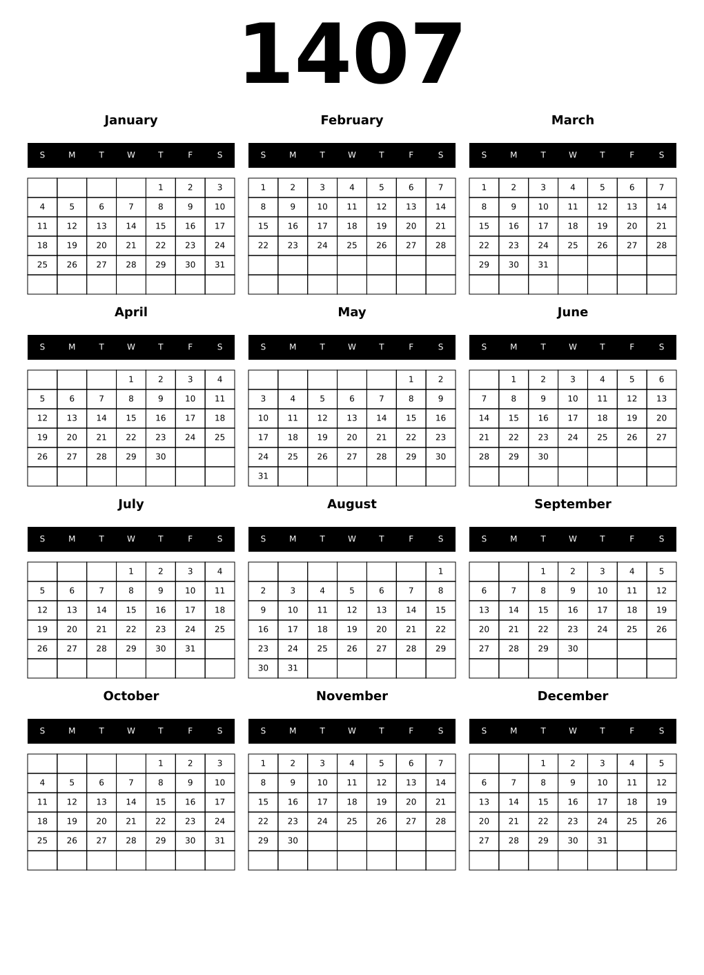 Printable 1407 Calendars