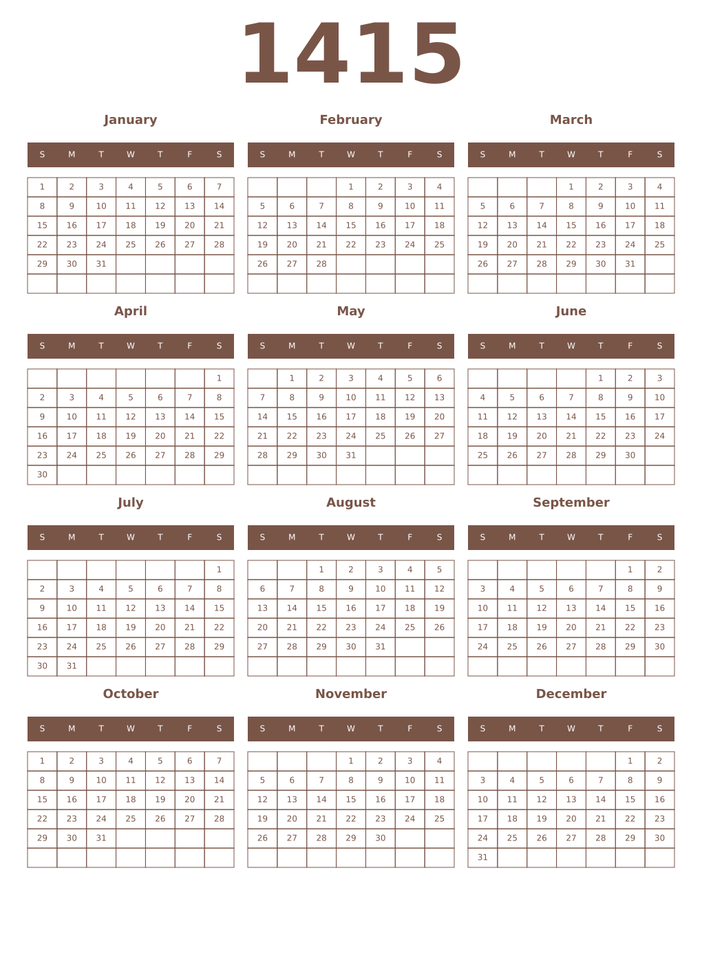 Printable 1415 Year Calendars coffe