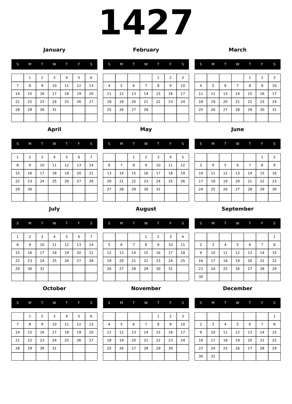 Printable 1427 Calendars