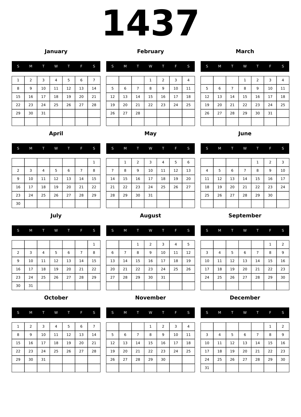 Printable 1437 Calendars