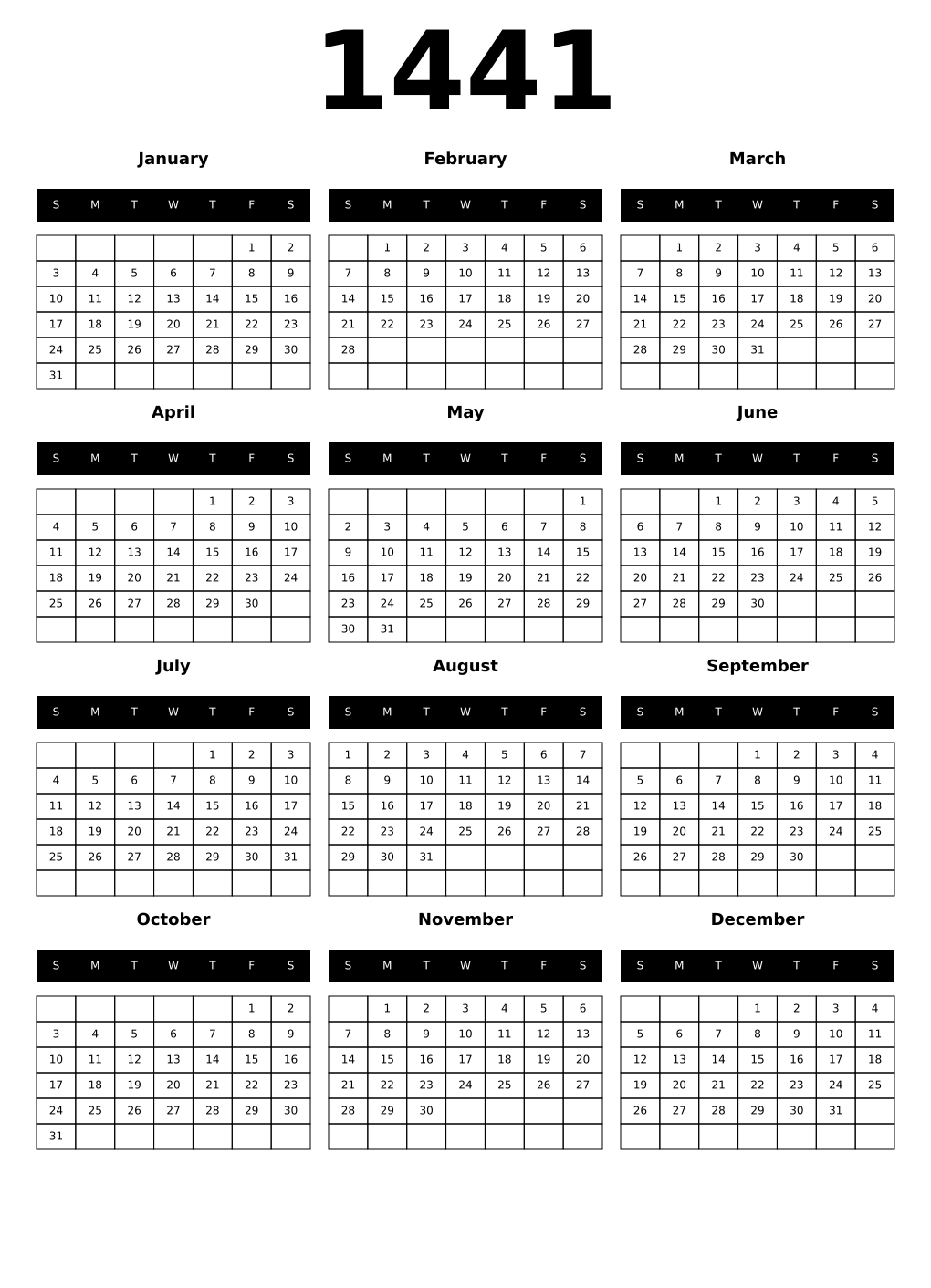Printable 1441 Calendars