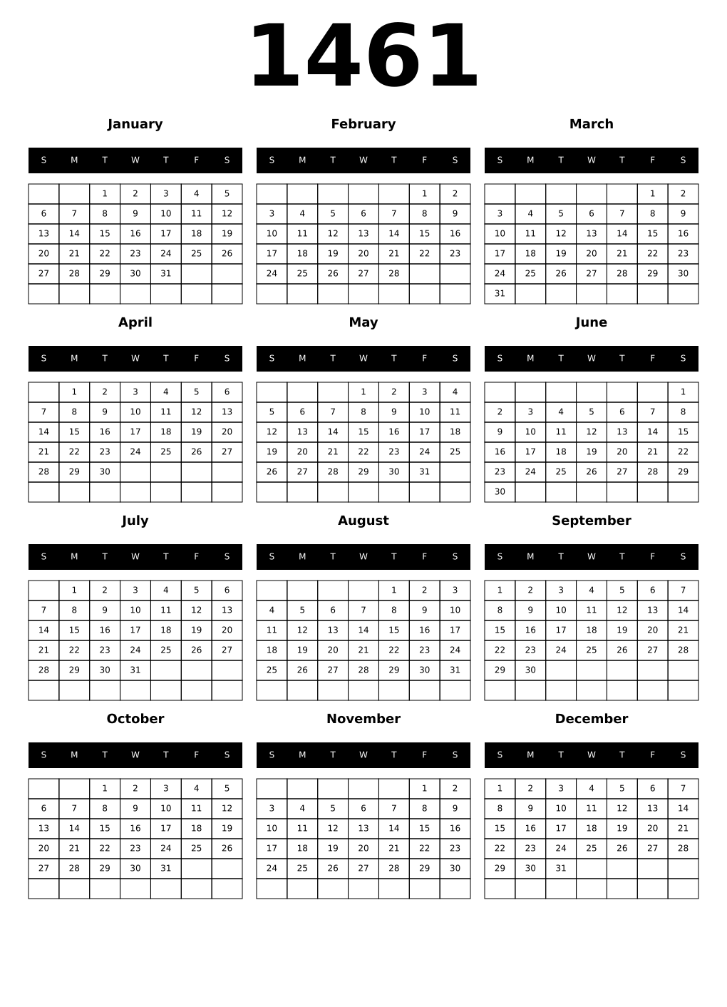 Printable 1461 Calendars