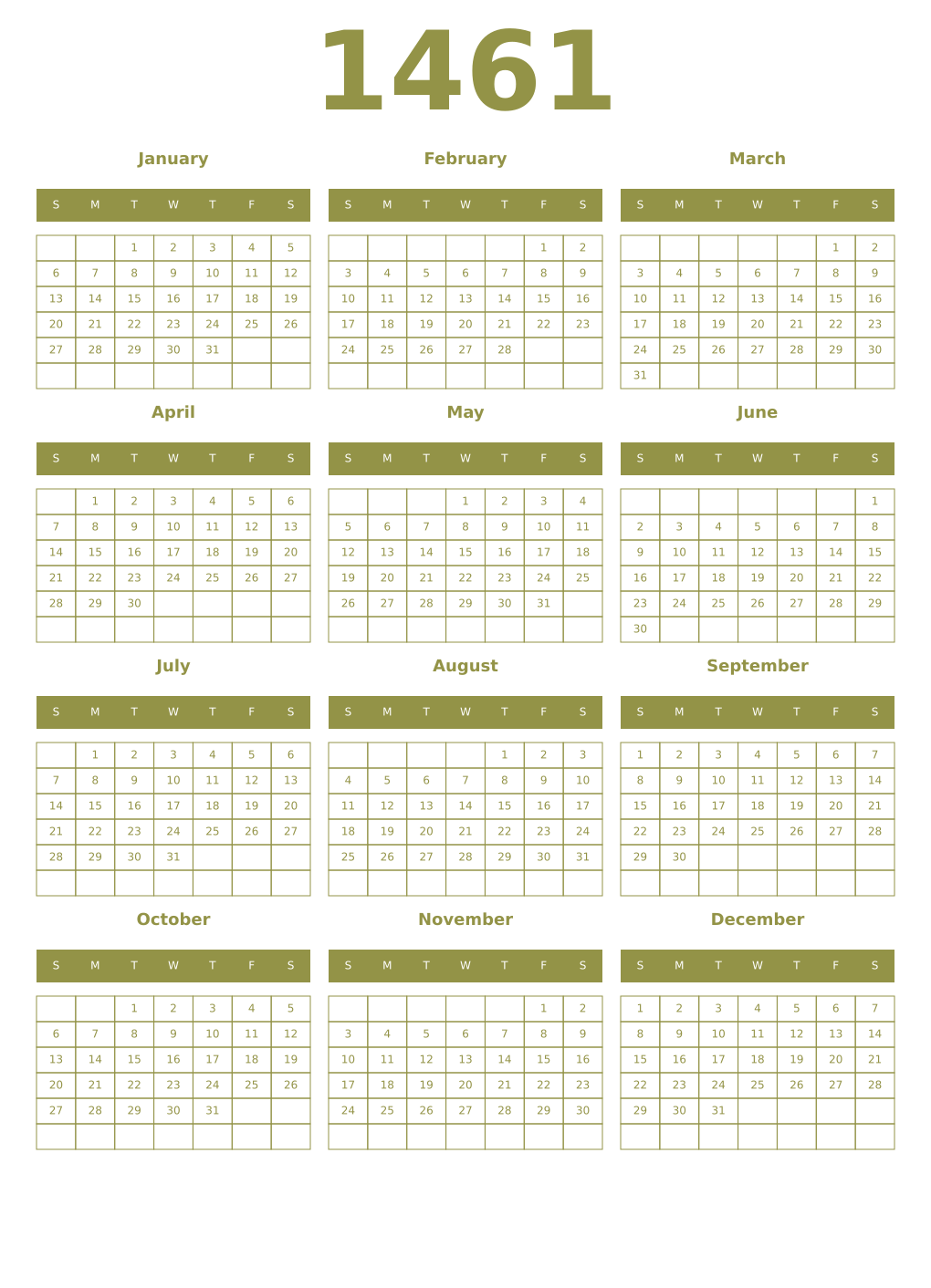 Printable 1461 Year Calendars eburnean