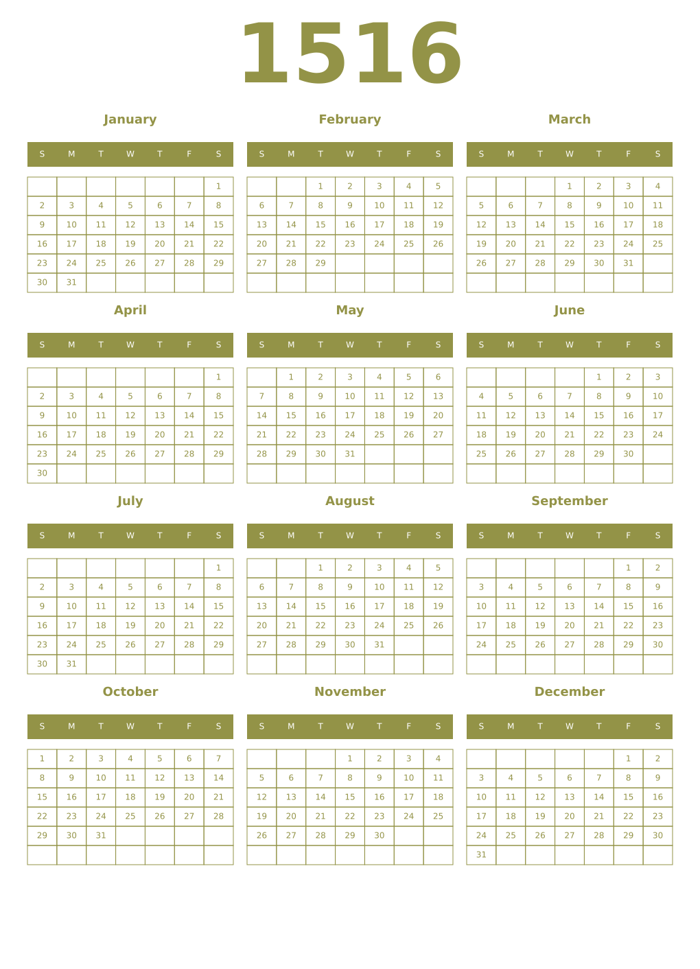 Printable 1516 Year Calendars eburnean
