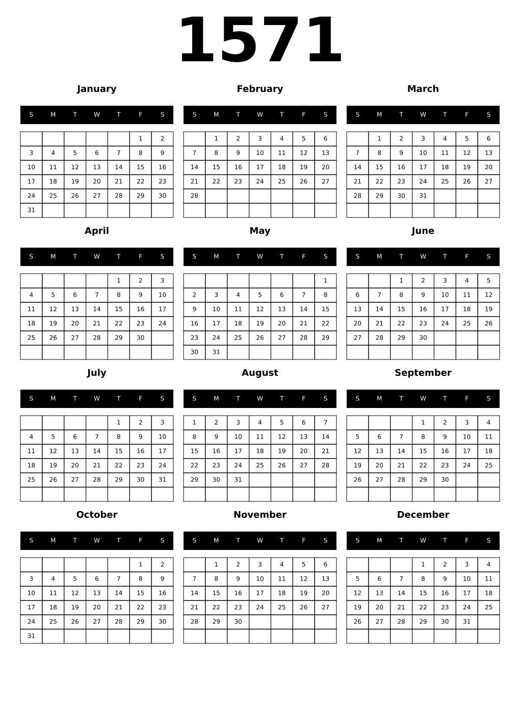 Printable 1571 Calendars