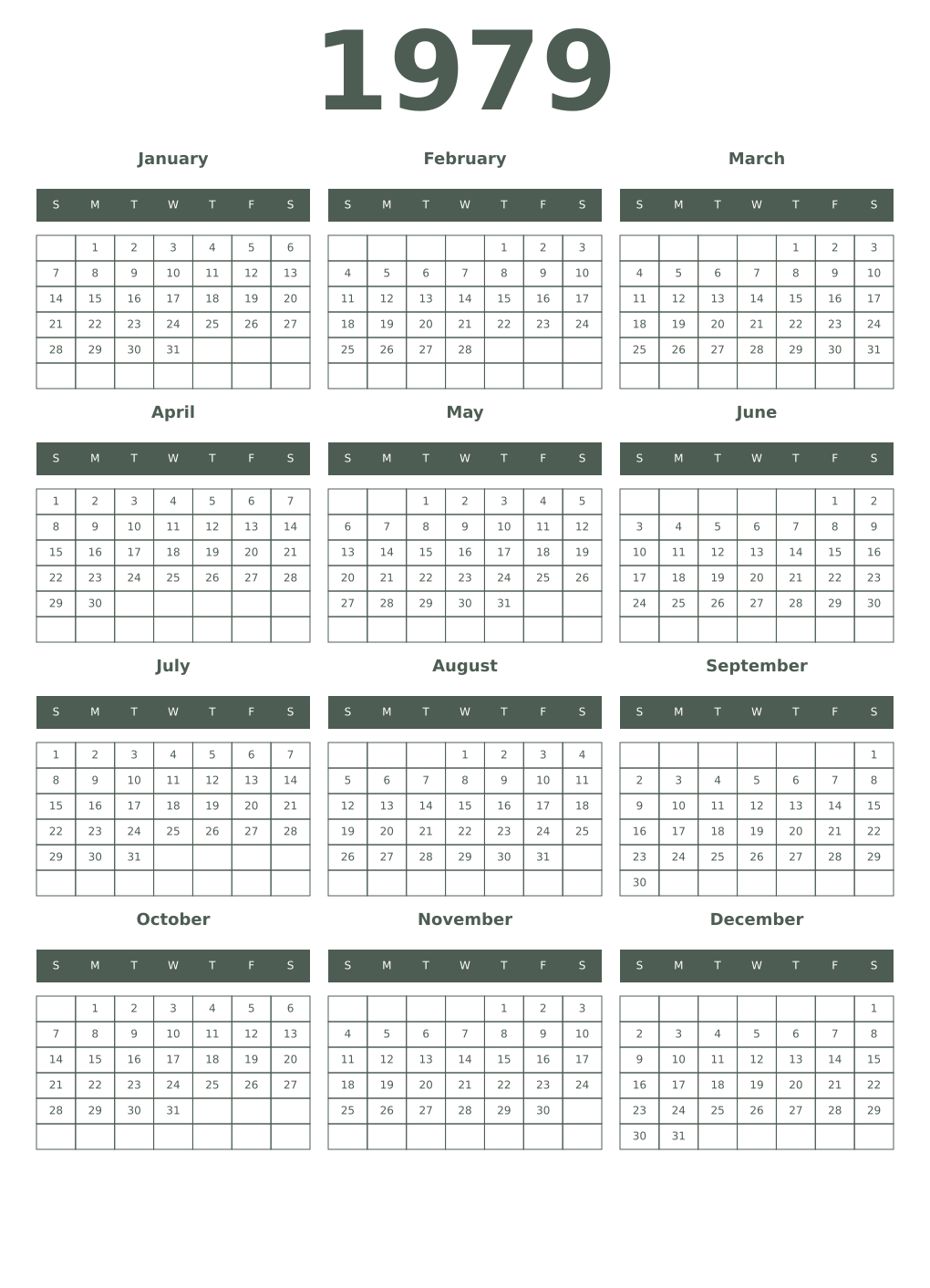 Printable 1979 Year Calendars feldgrau