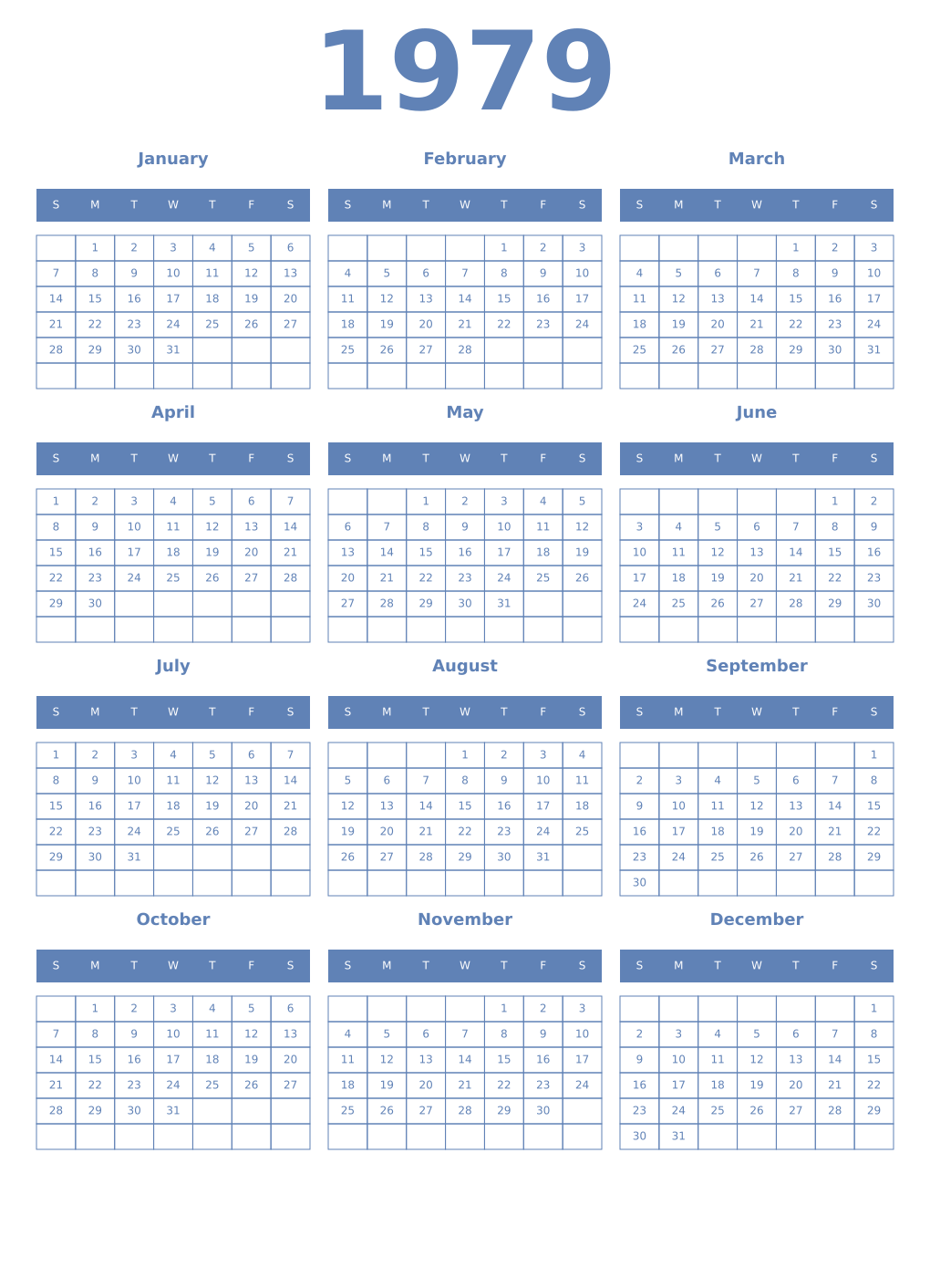 Printable 1979 Year Calendars glaucous