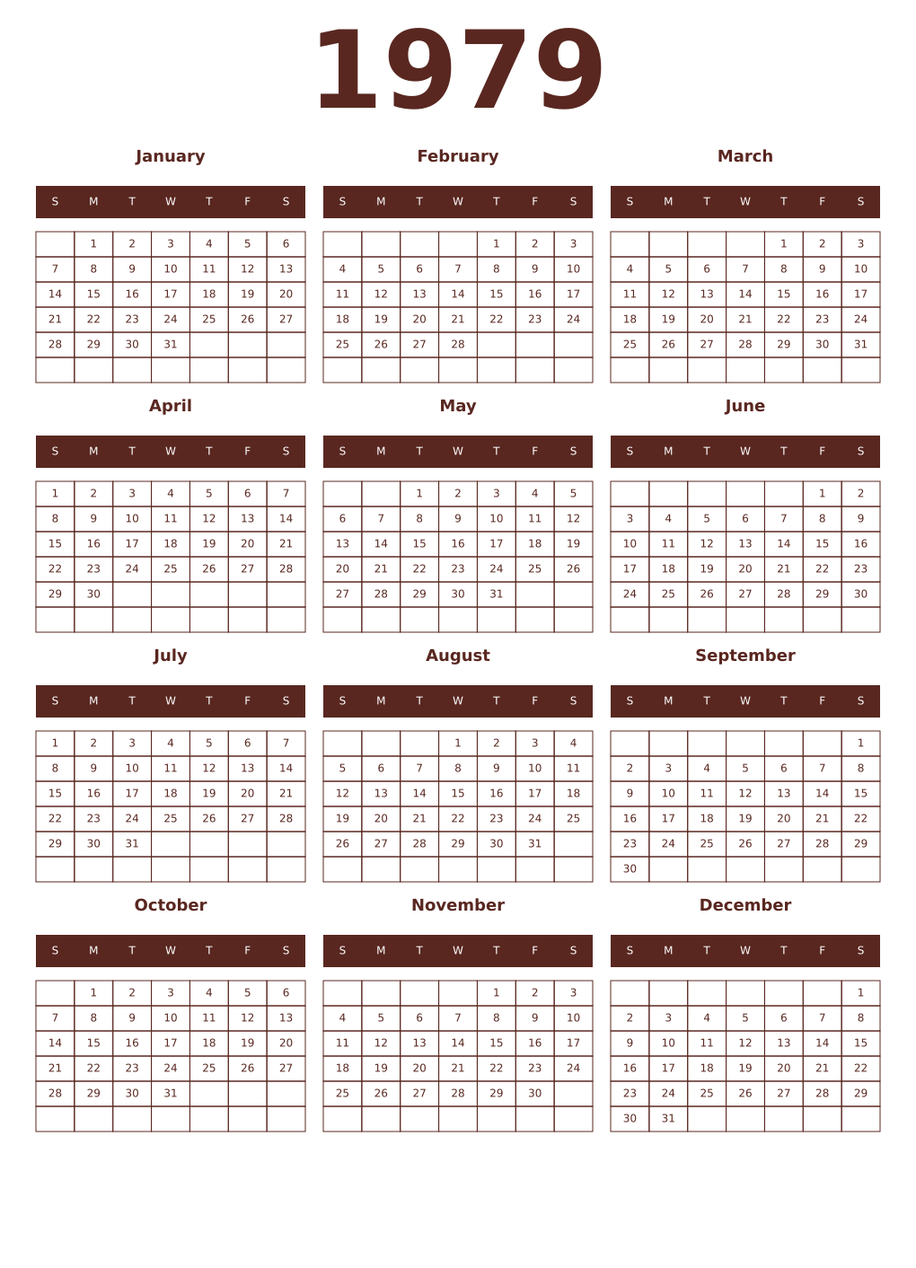 Printable 1979 Year Calendars mortuum