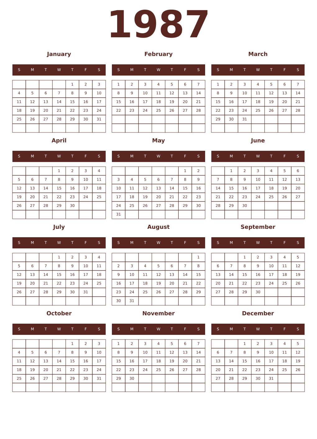 Printable 1987 Year Calendars mortuum