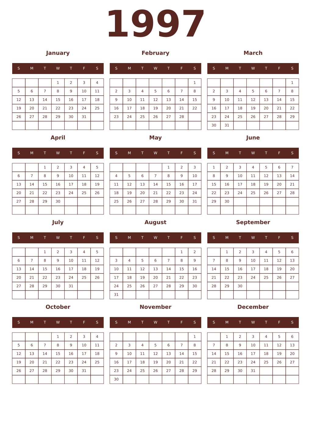 Printable 1997 Year Calendars mortuum