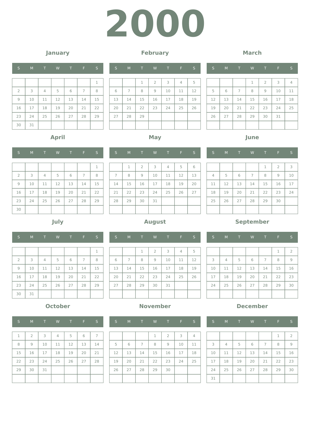 Printable 2000 Year Calendars xanadu